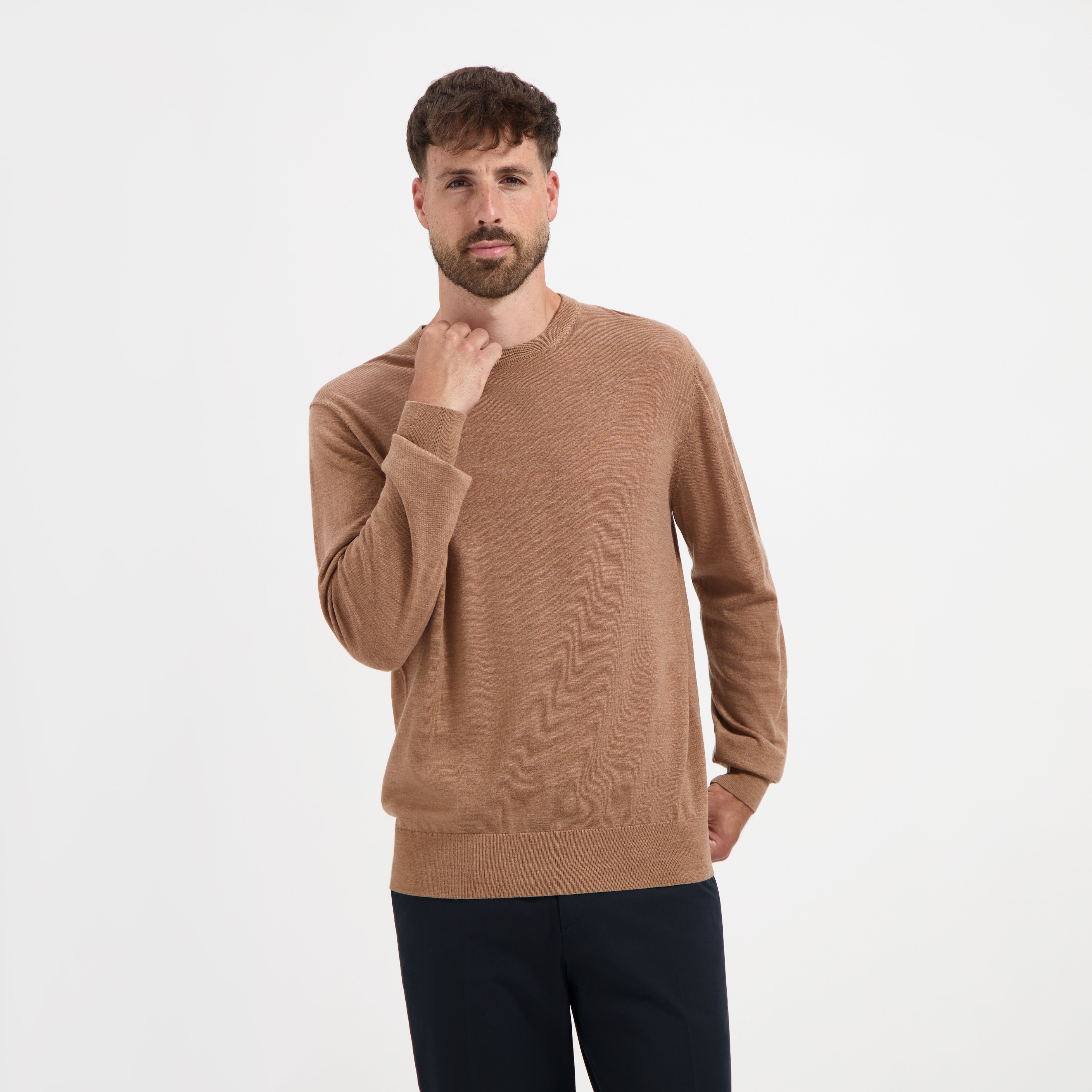 Crew Neck 100% Merino - Tuscan Camel