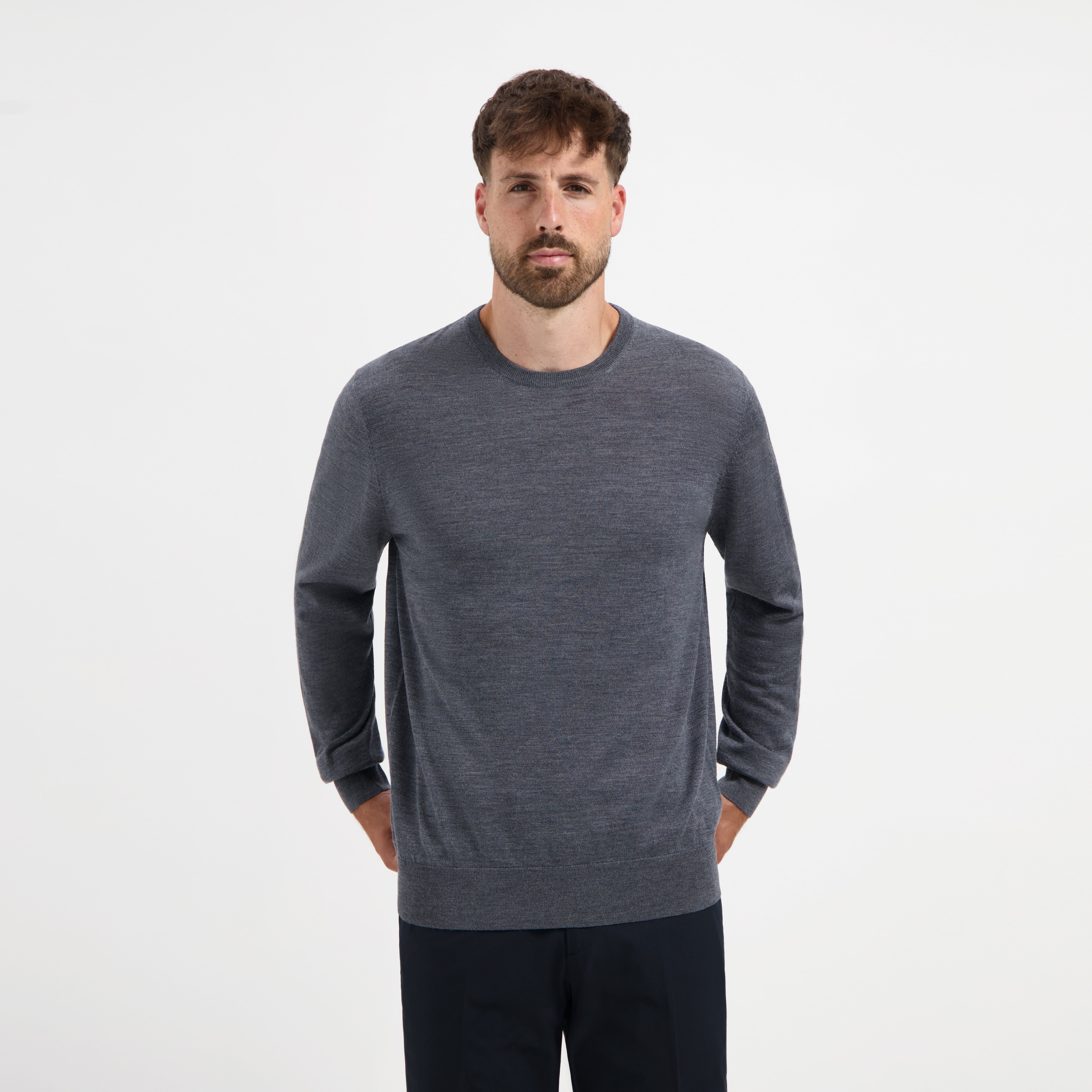 Crew Neck 100% Merino - Storm Grey