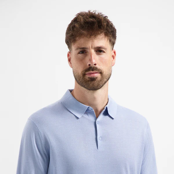 Polo Long Sleeve 100% Merino - Alpine Blue