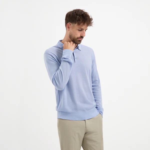 Polo Long Sleeve 100% Merino - Alpine Blue