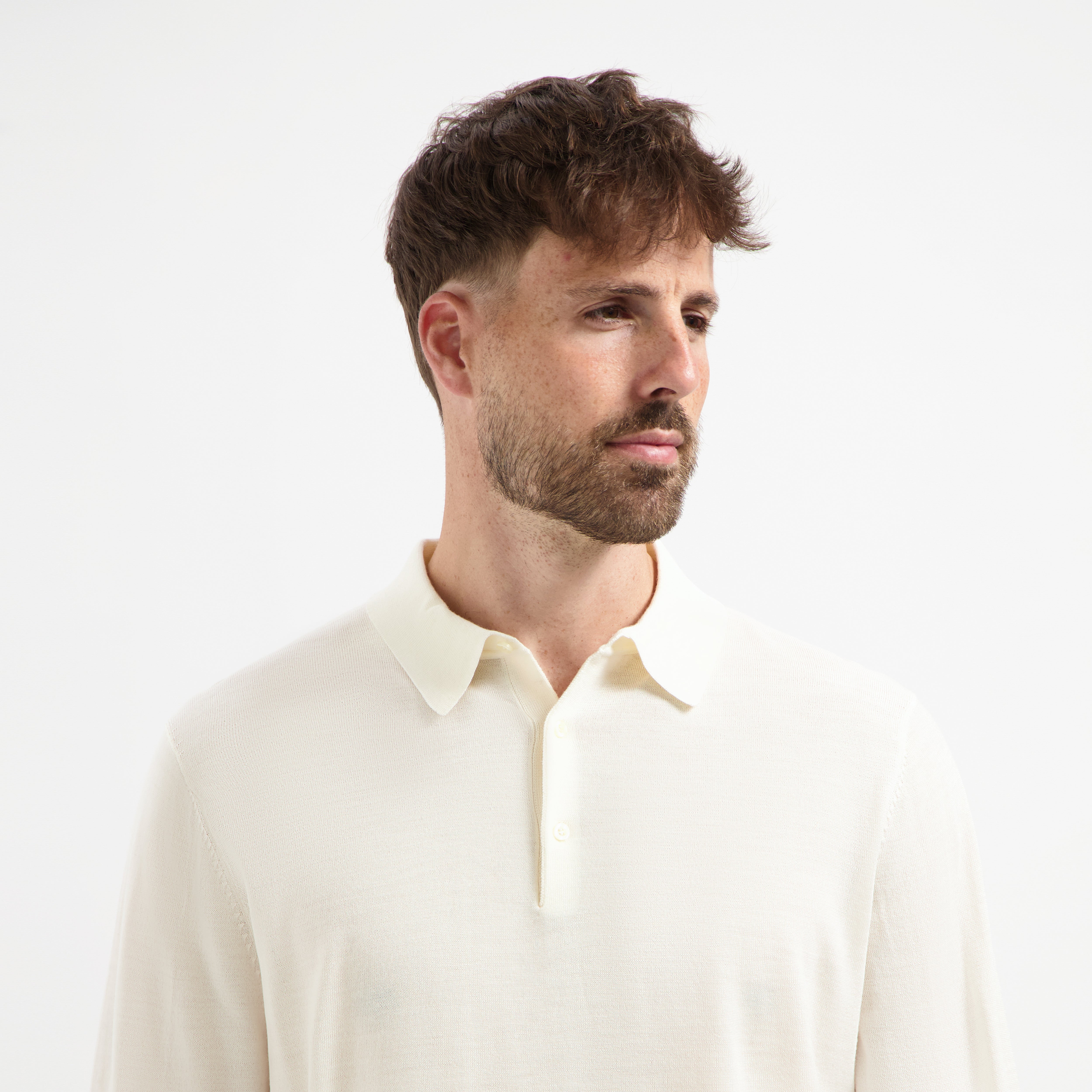 Polo Long Sleeve 100% Merino - Seachell White