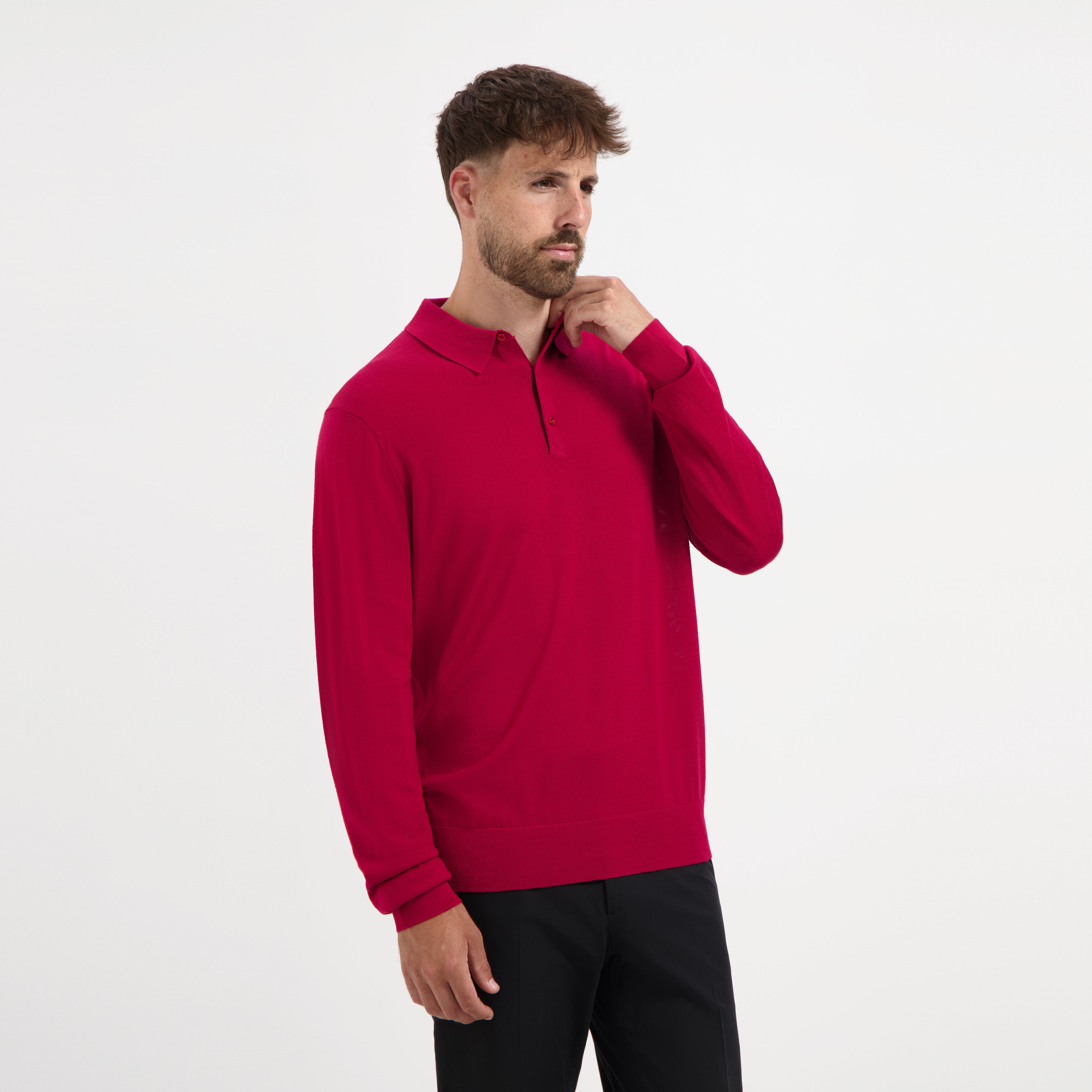 Polo Long Sleeve 100% Merino - Pepper Red