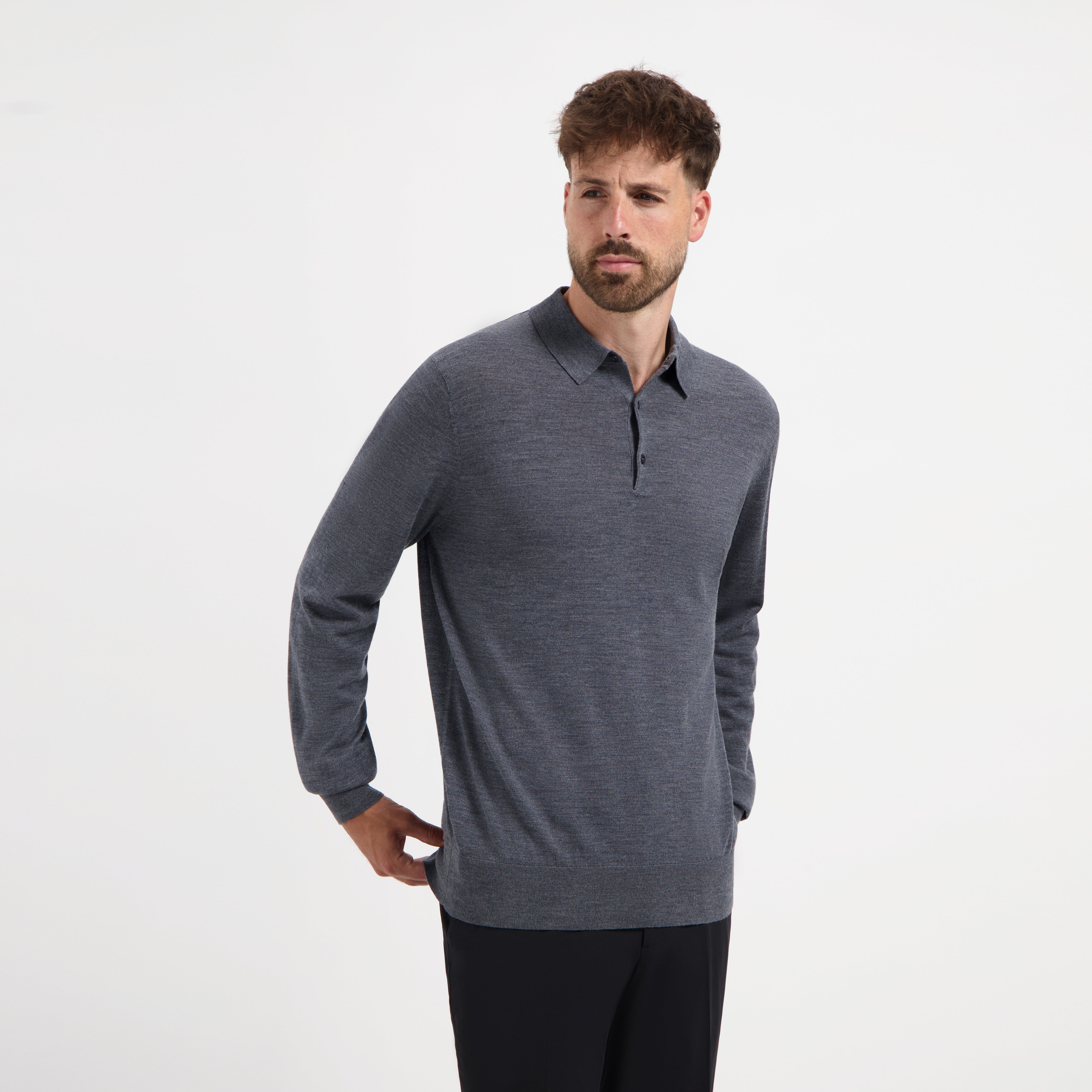 Polo Long Sleeve 100% Merino - Storm Grey