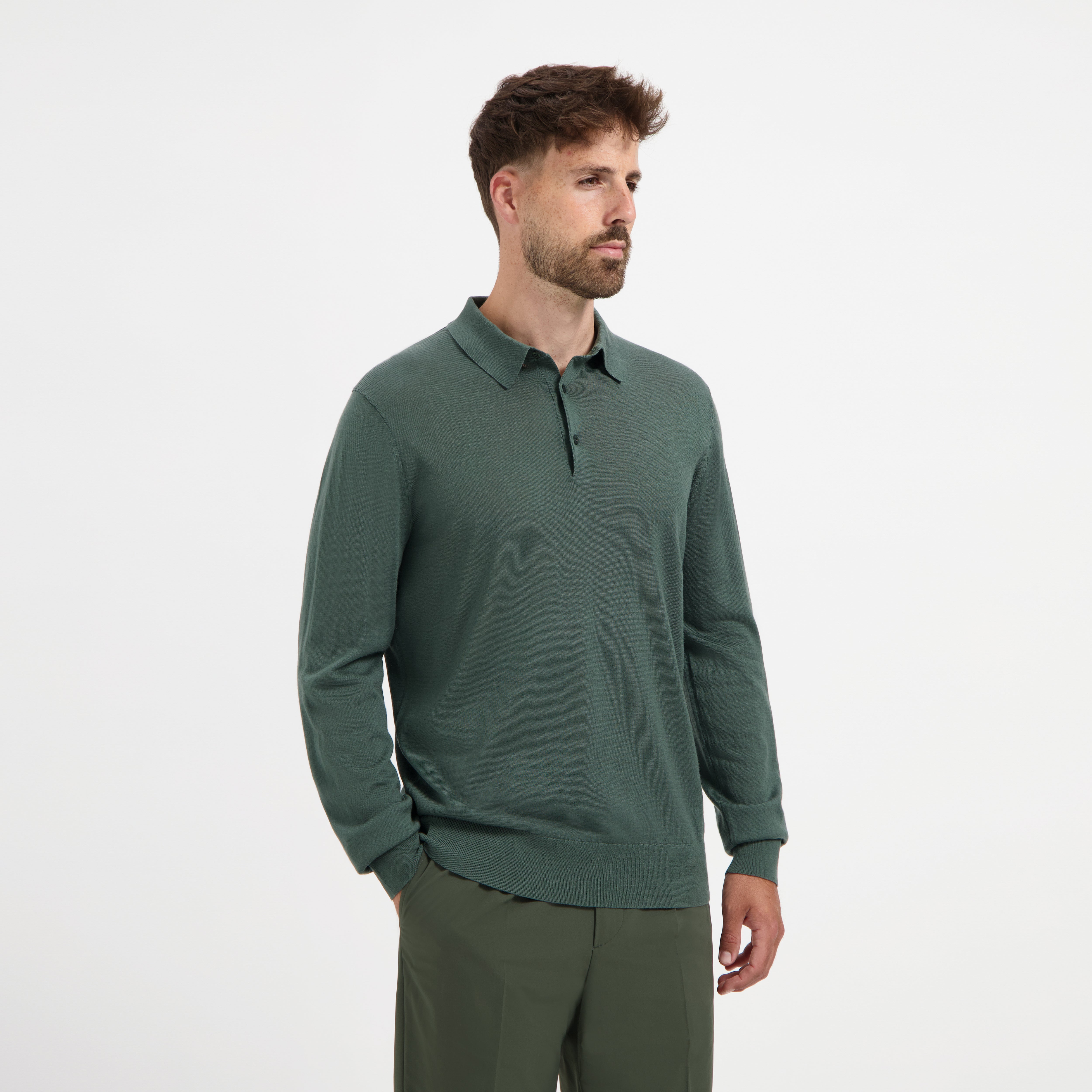 Polo Long Sleeve 100% Merino - Fernstone green