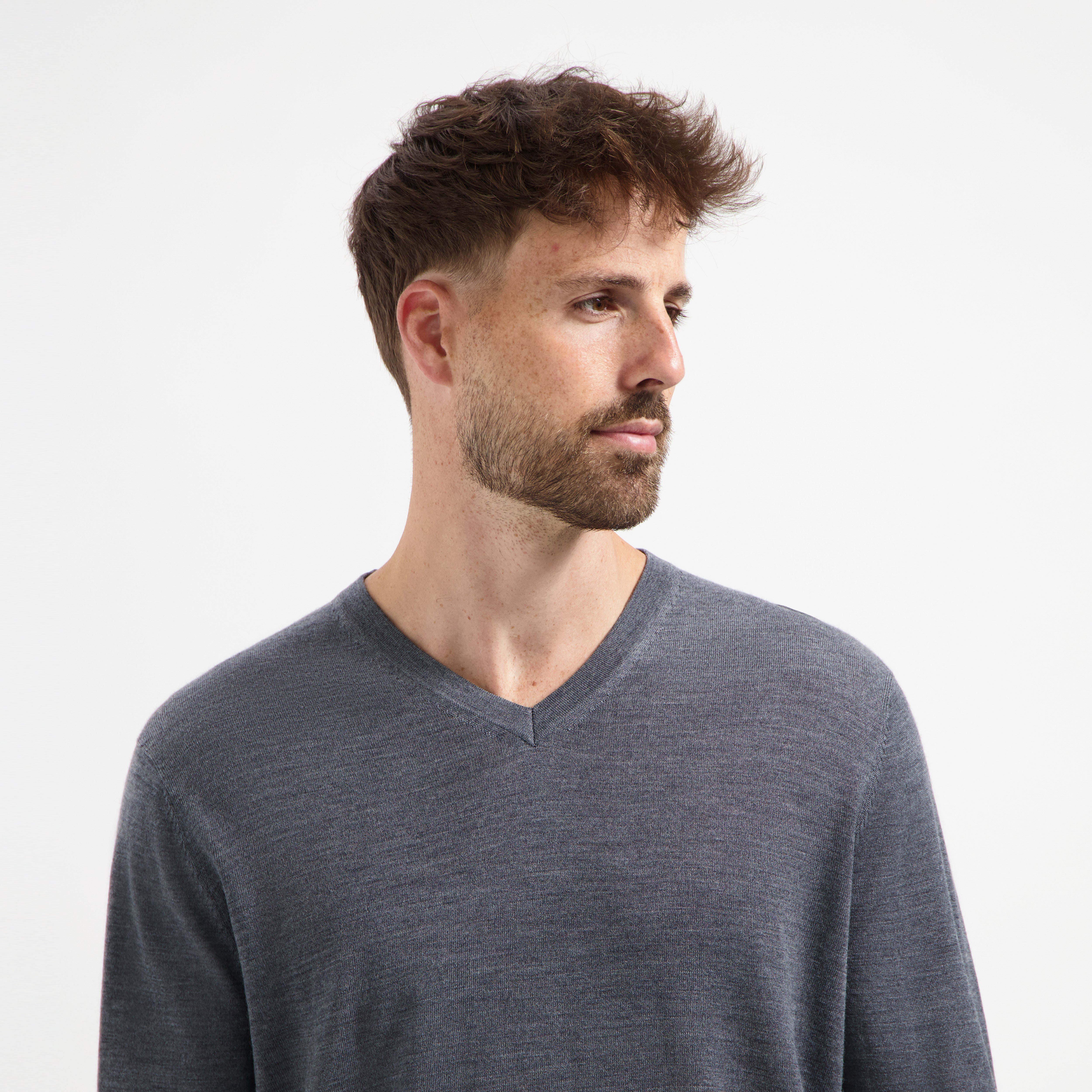 V Neck 100% Merino - Storm Grey