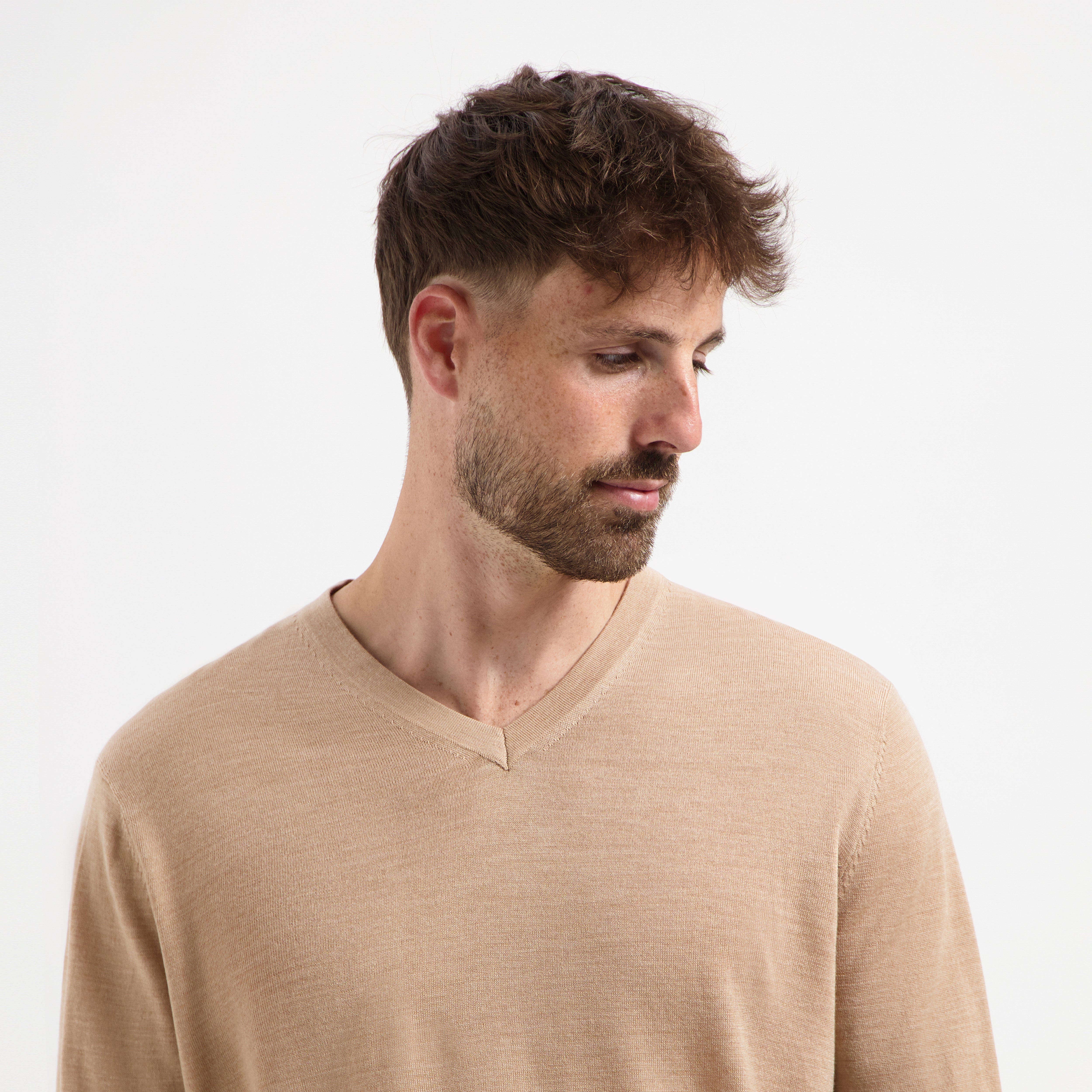 V Neck 100% Merino - Sahara Sand