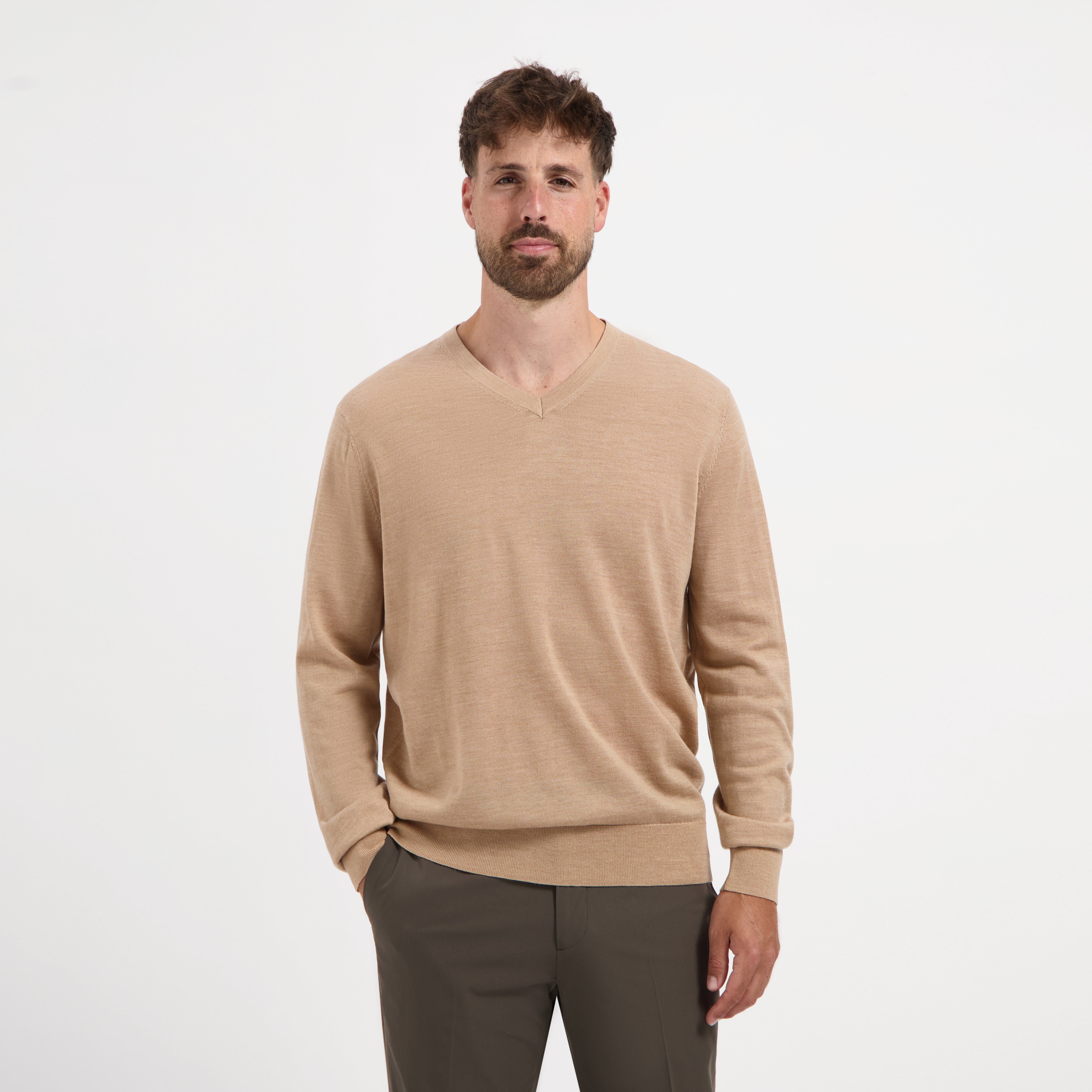 V Neck 100% Merino - Sahara Sand