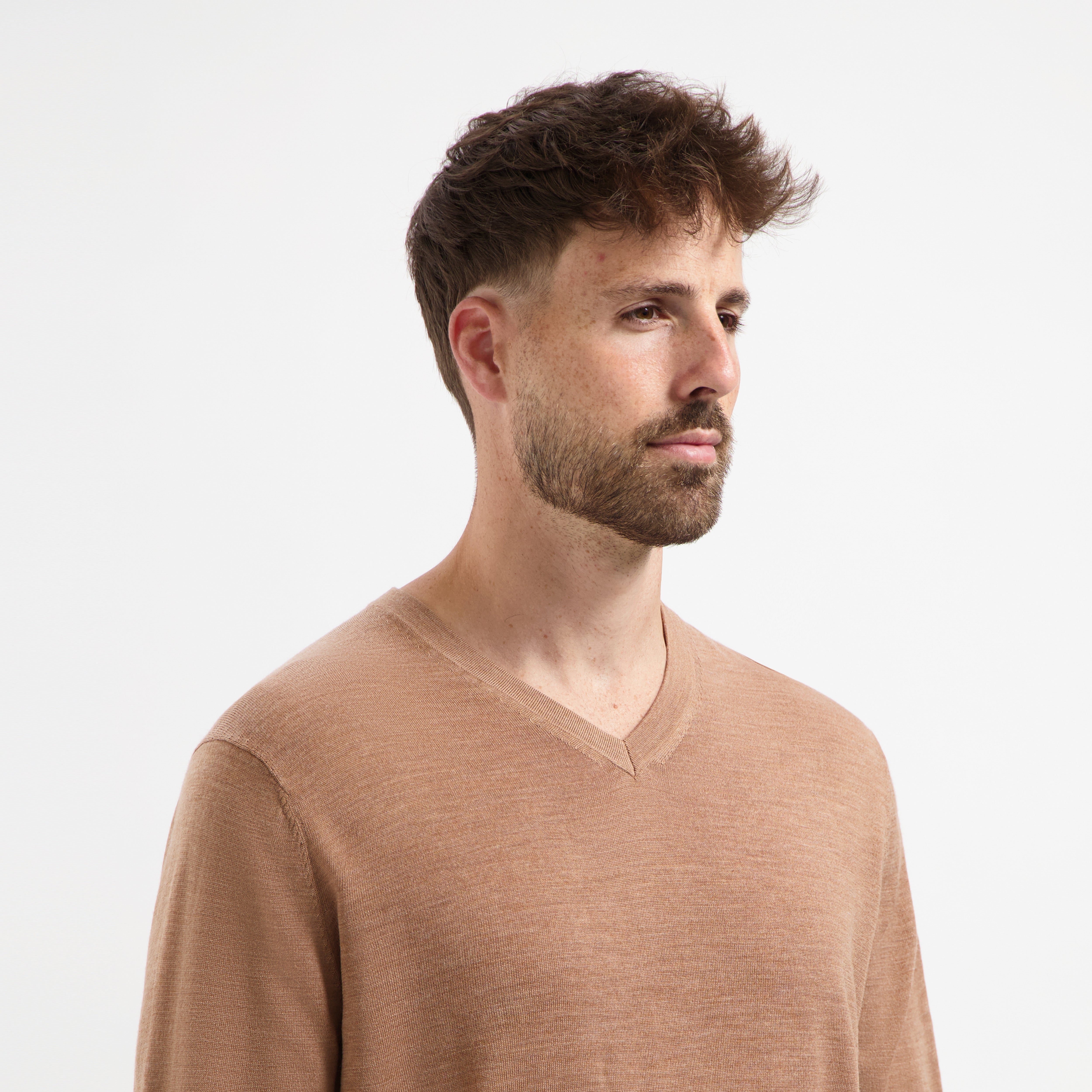 V Neck 100% Merino - Tuscan Camel