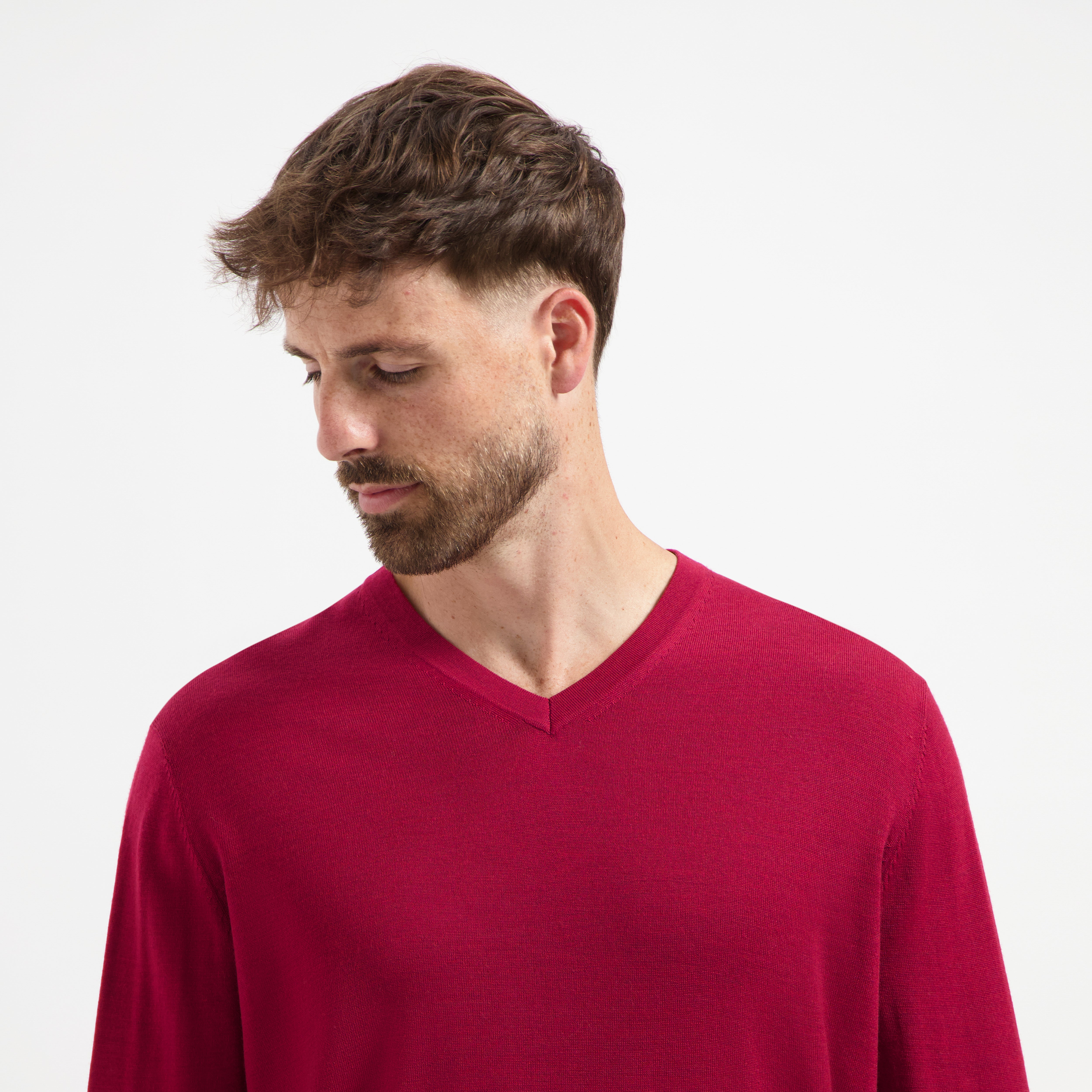V Neck 100% Merino - Ember Red