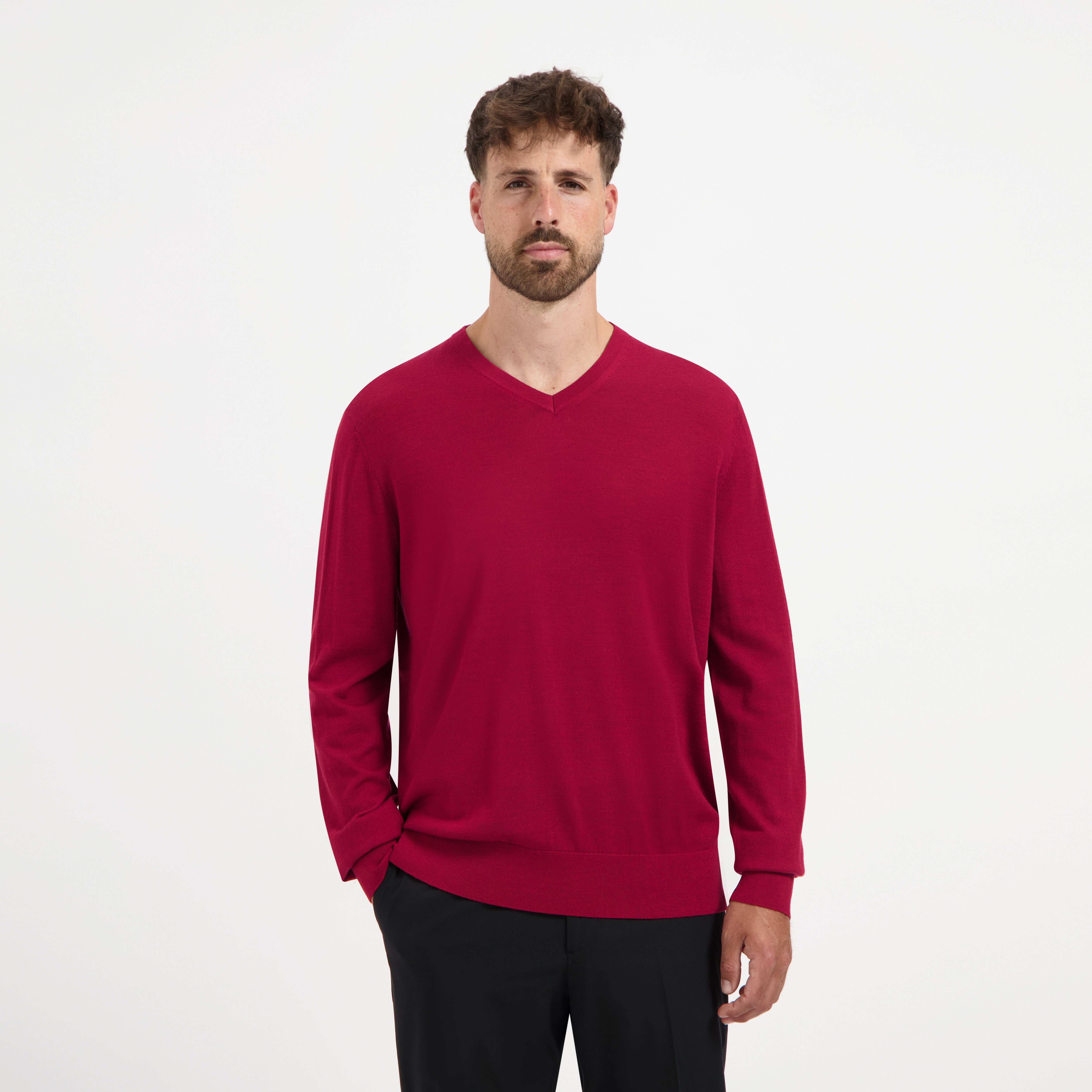 V Neck 100% Merino - Ember Red