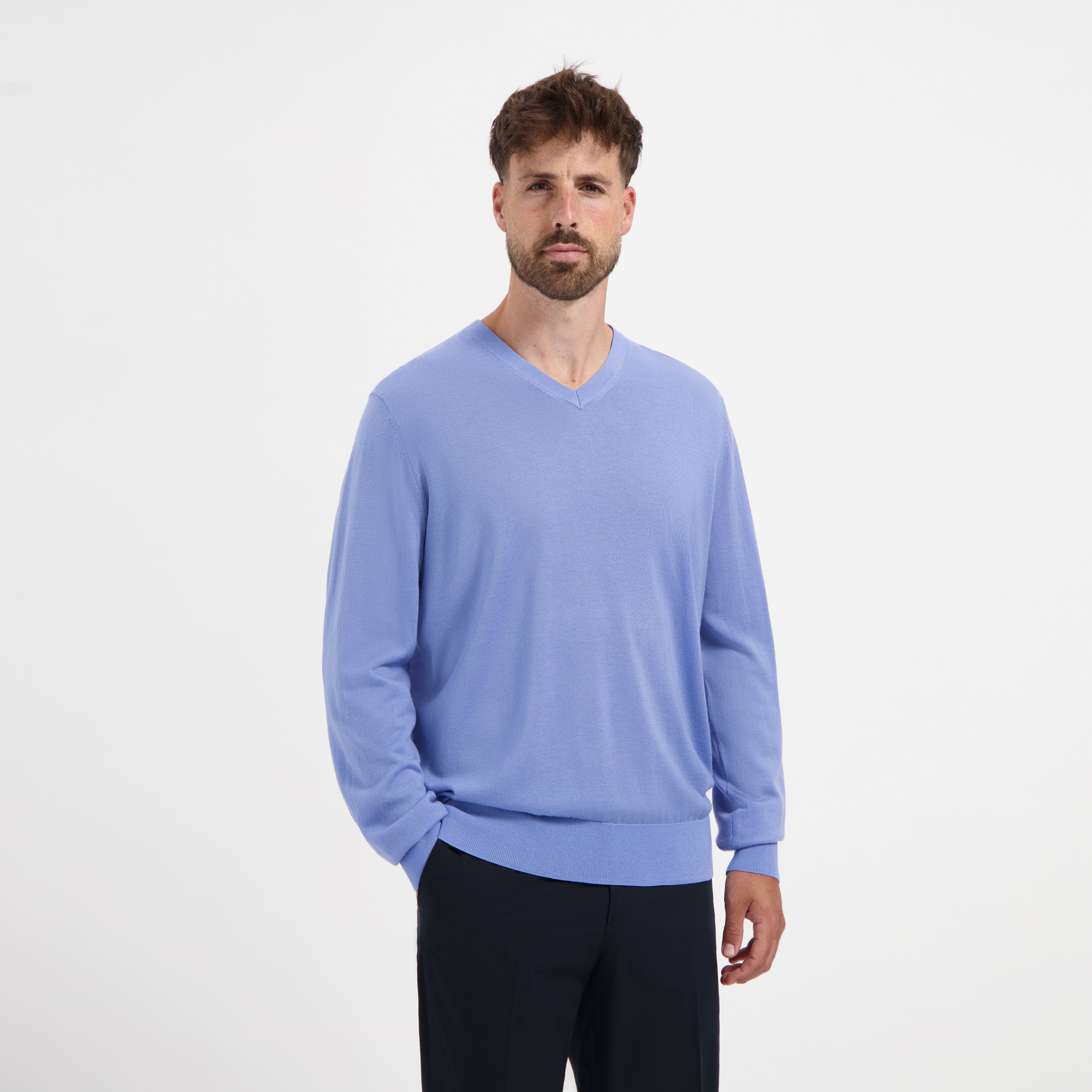 V Neck 100% Merino - Amalfi Blue