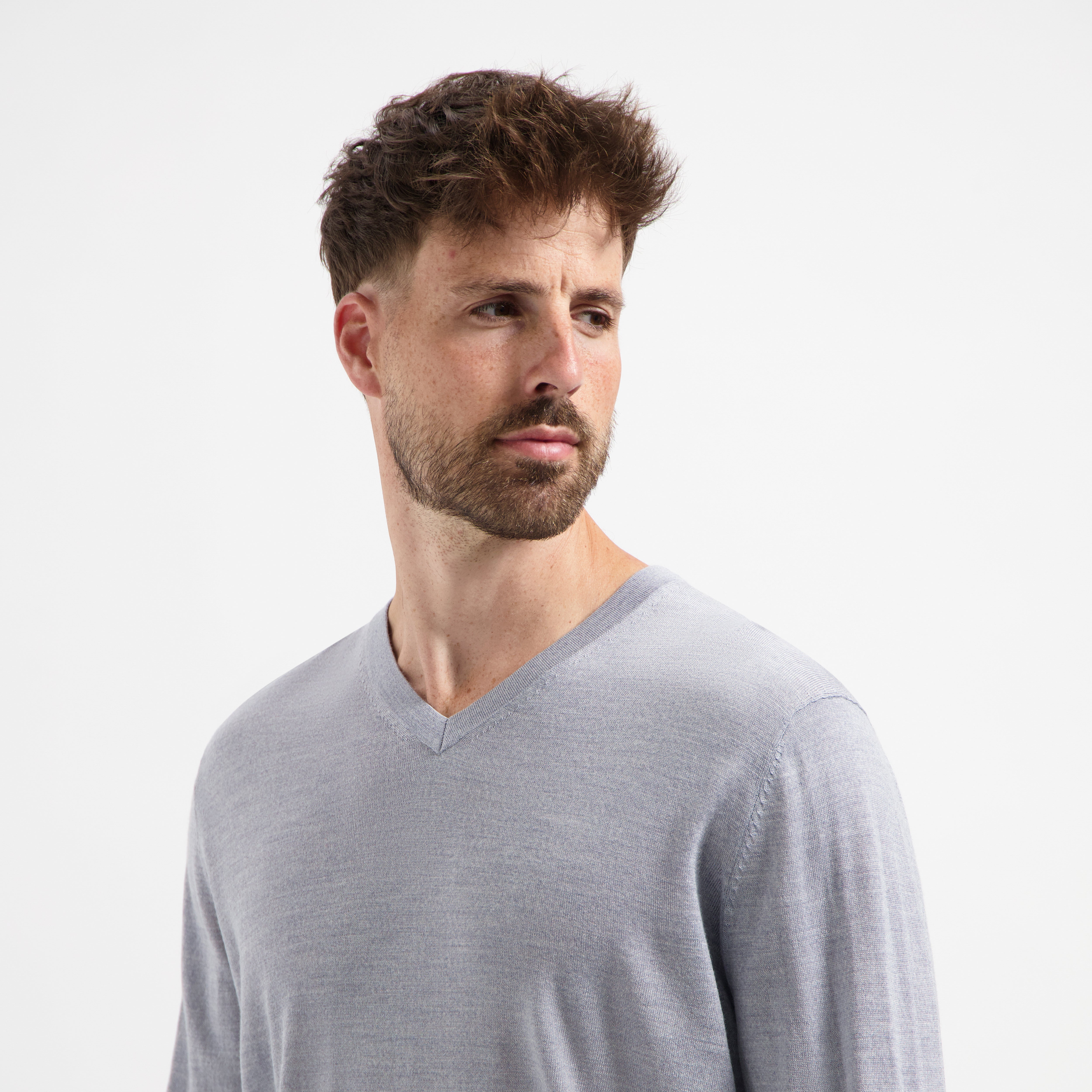 V Neck 100% Merino - Moonstone Grey