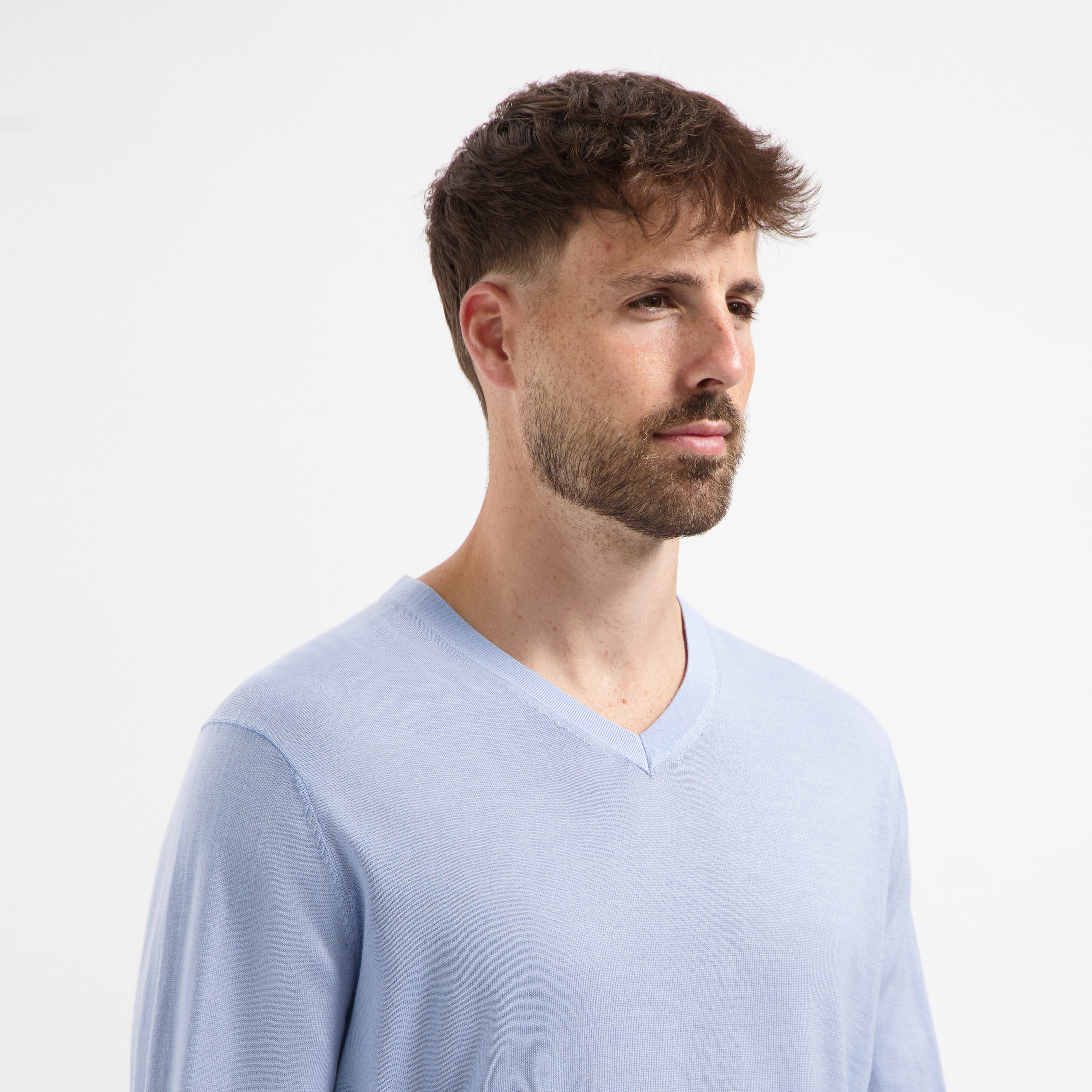 V Neck 100% Merino - Alpine Blue