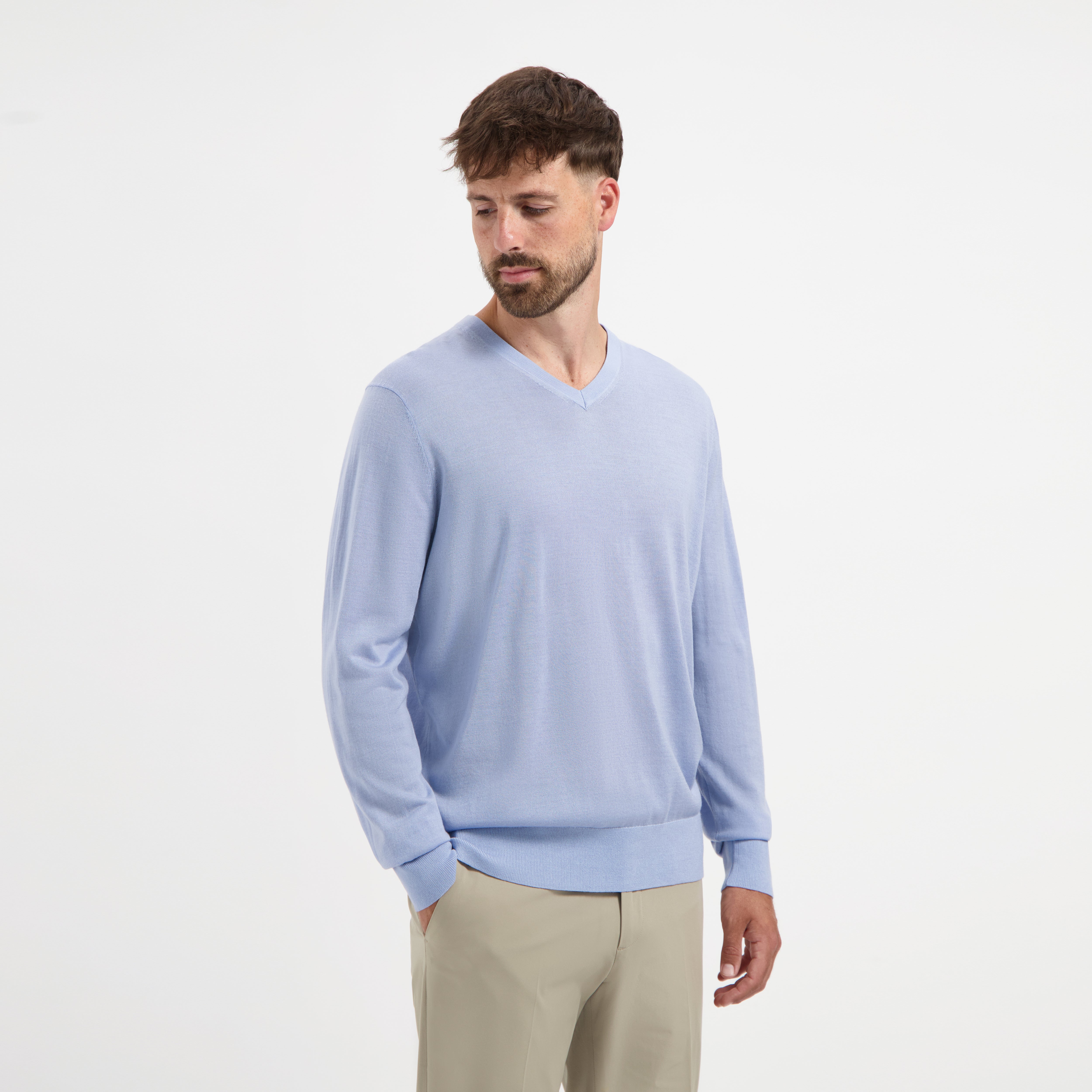 V Neck 100% Merino - Alpine Blue