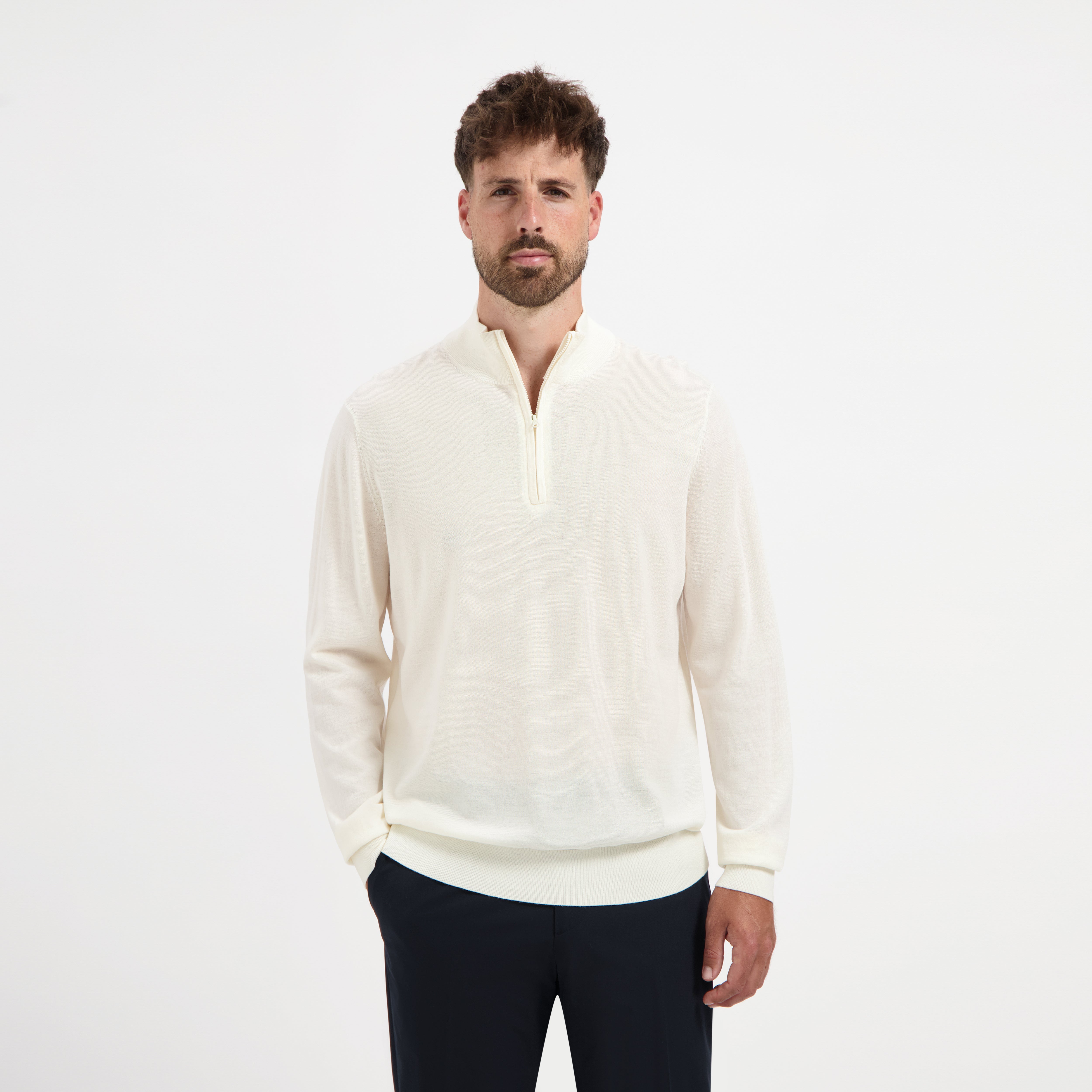 Zip Up 100% Merino - Seachell White