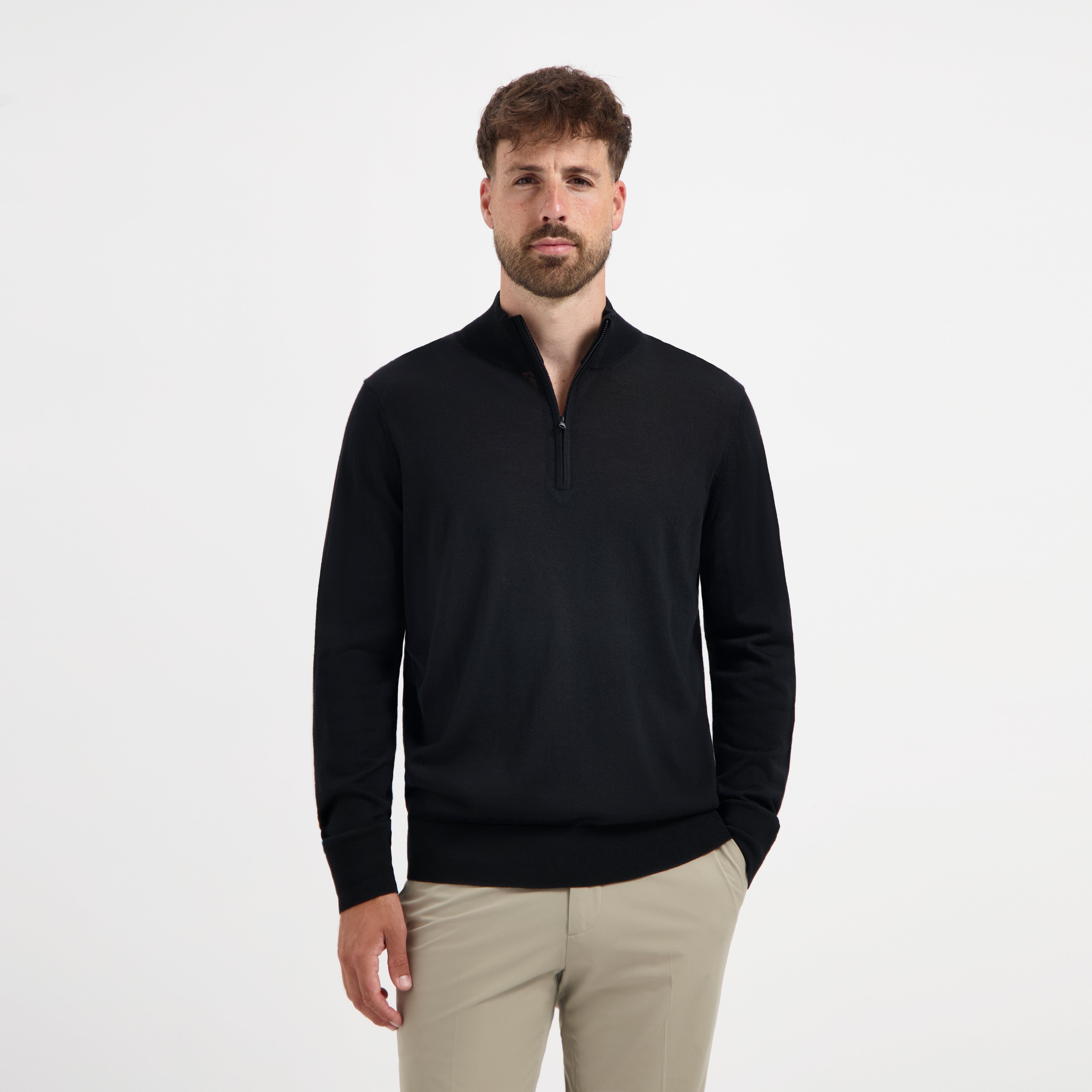 Zip Neck 100% Merino - Basalt Black