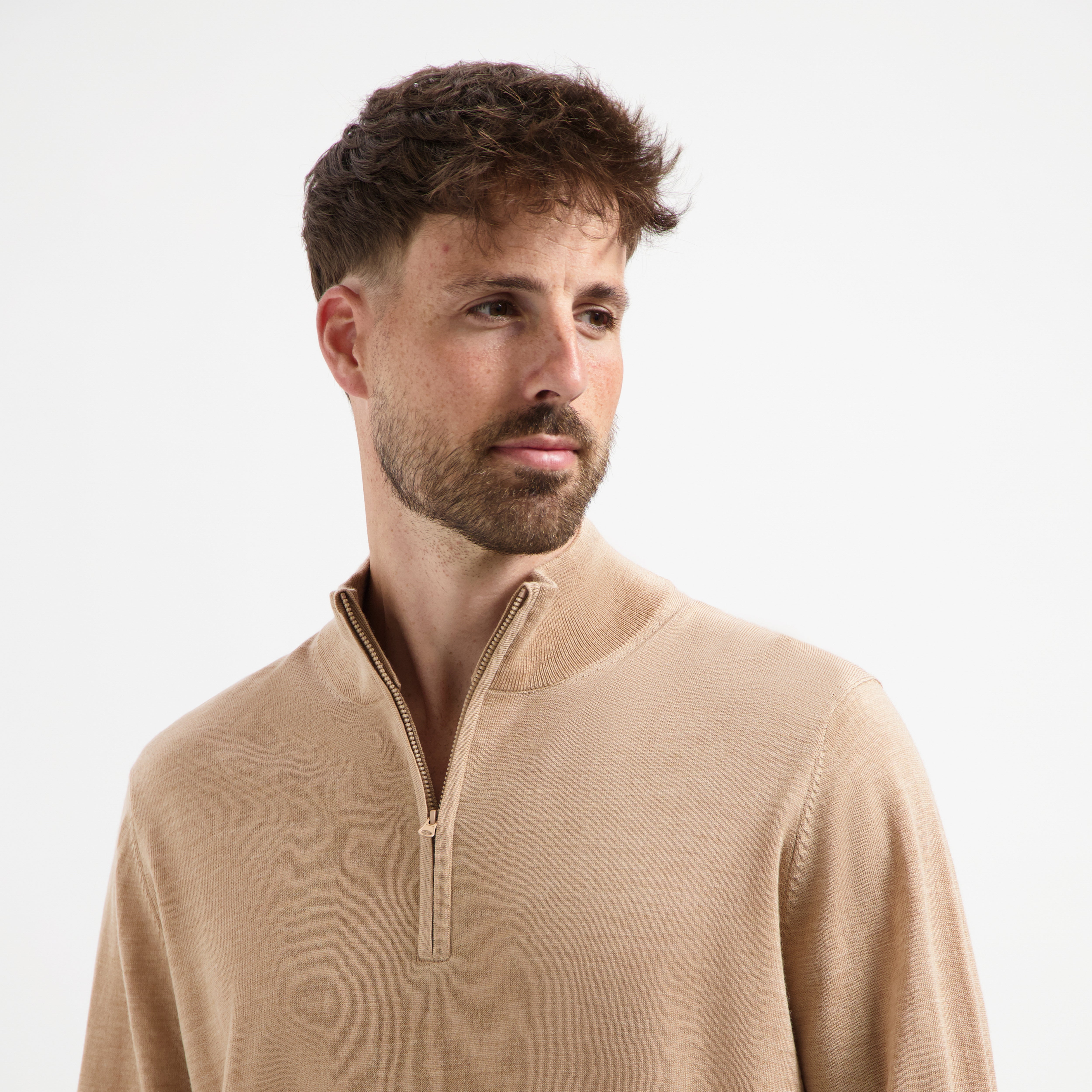 Zip Up 100% Merino - Sahara Sand