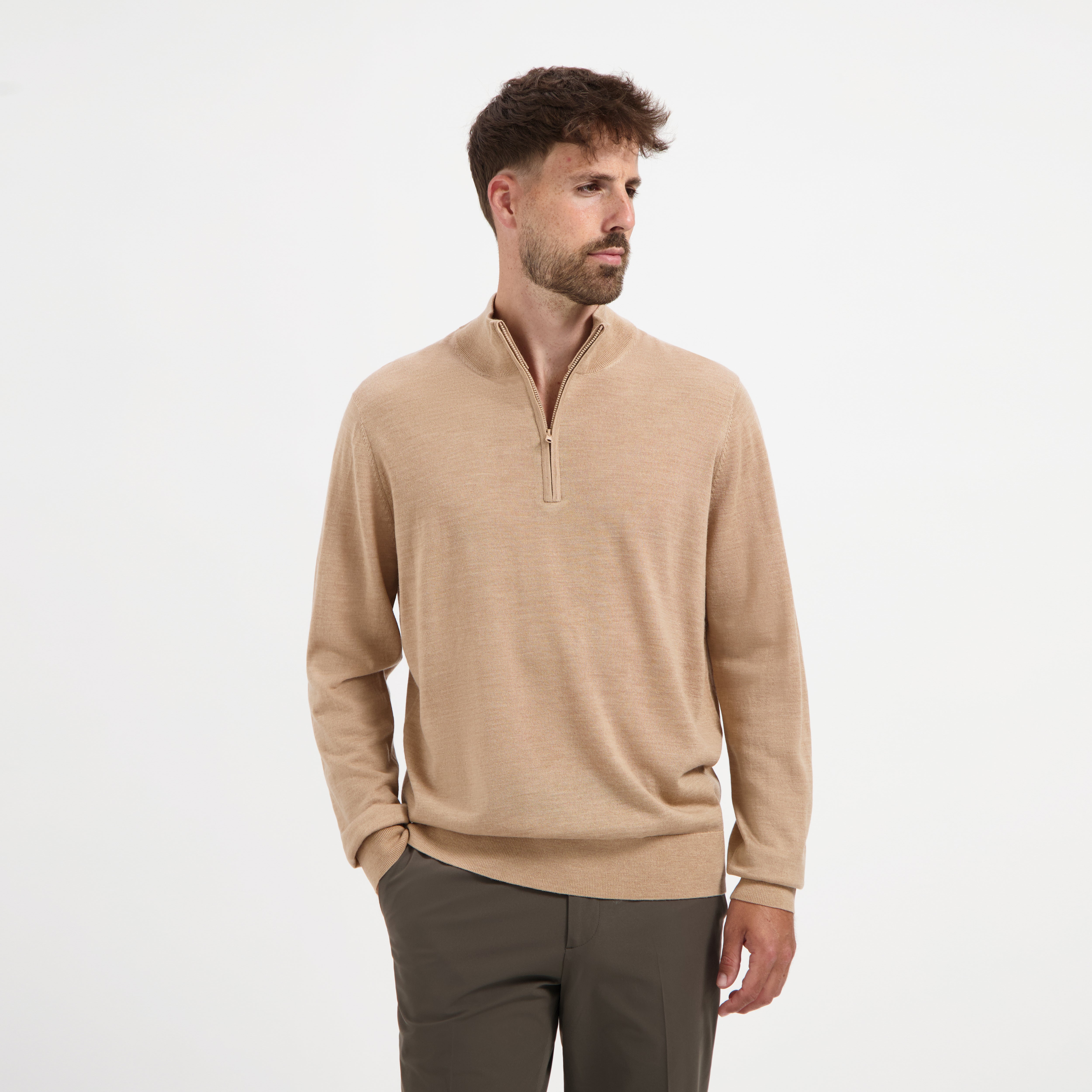 Zip Up 100% Merino - Sahara Sand