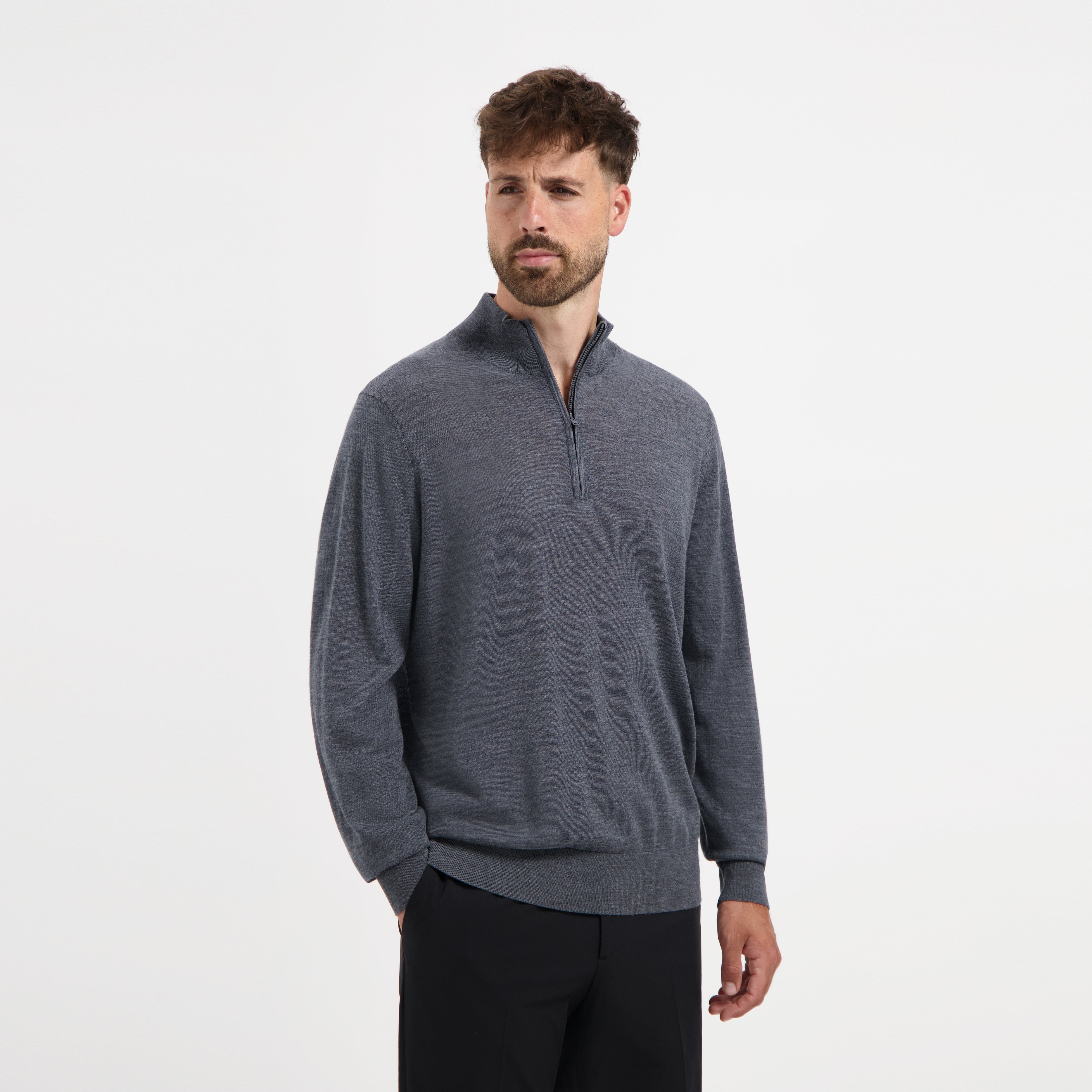 Zip Up 100% Merino - Storm Grey
