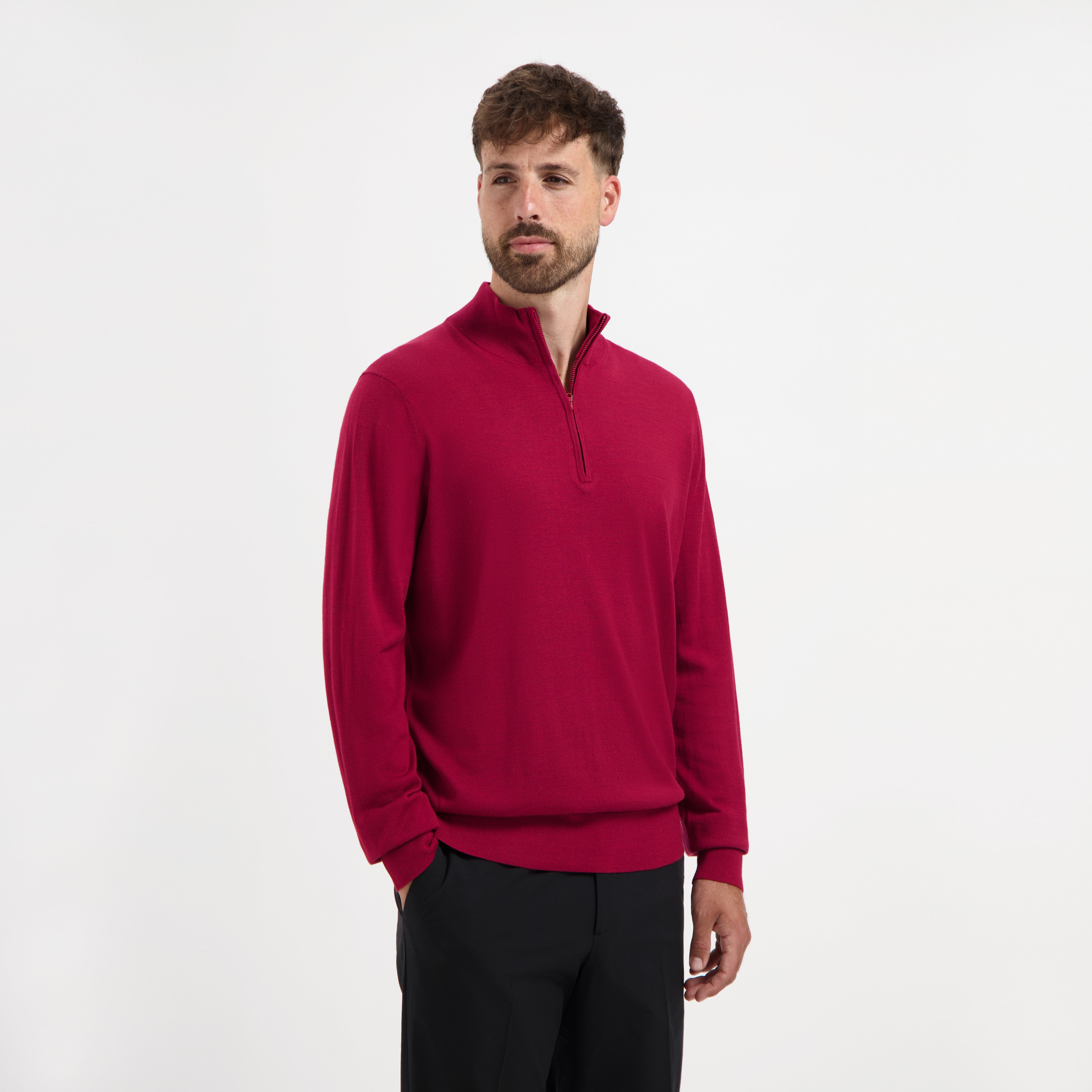 Zip Up 100% Merino - Ember Red