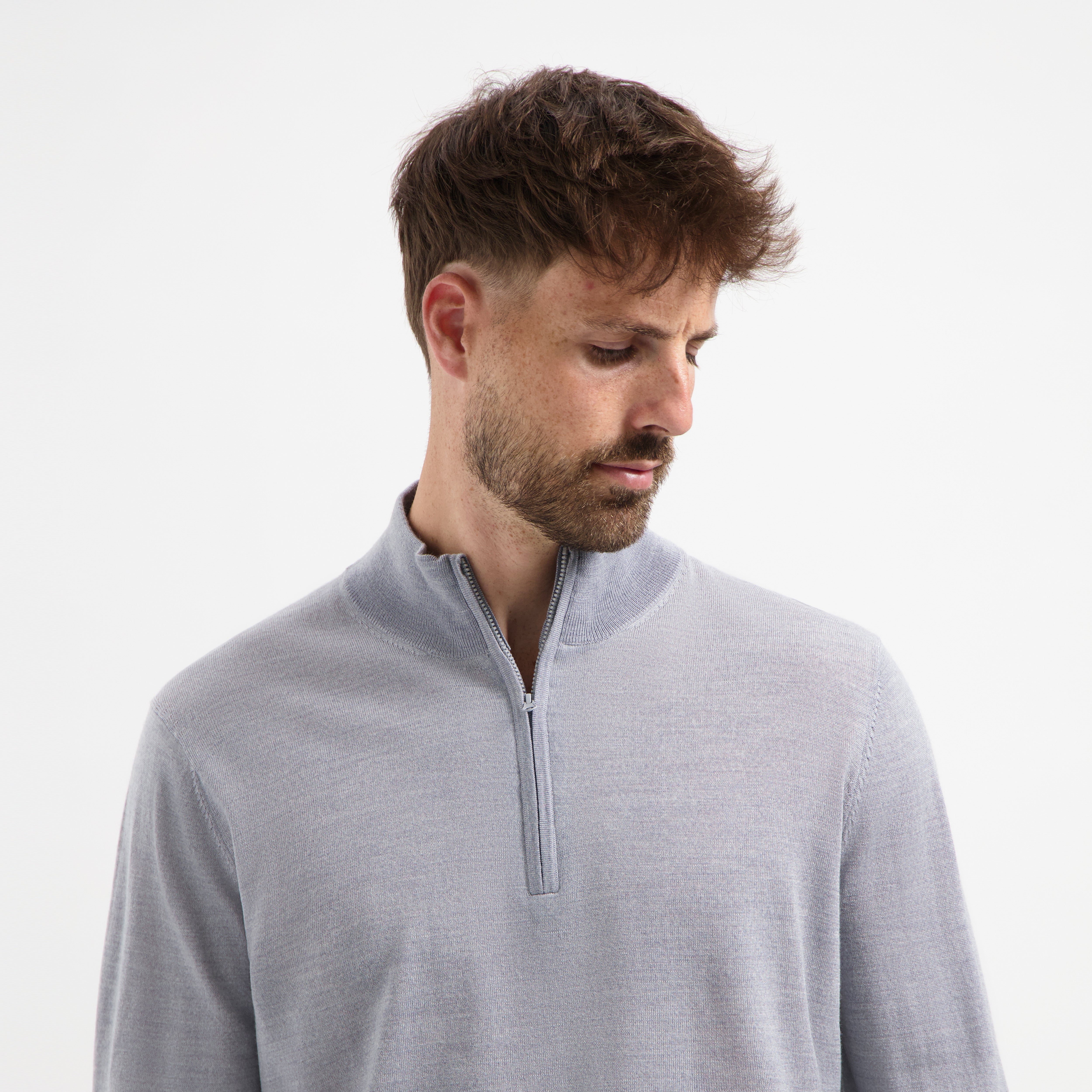 Zip Up 100% Merino - Moonstone Grey