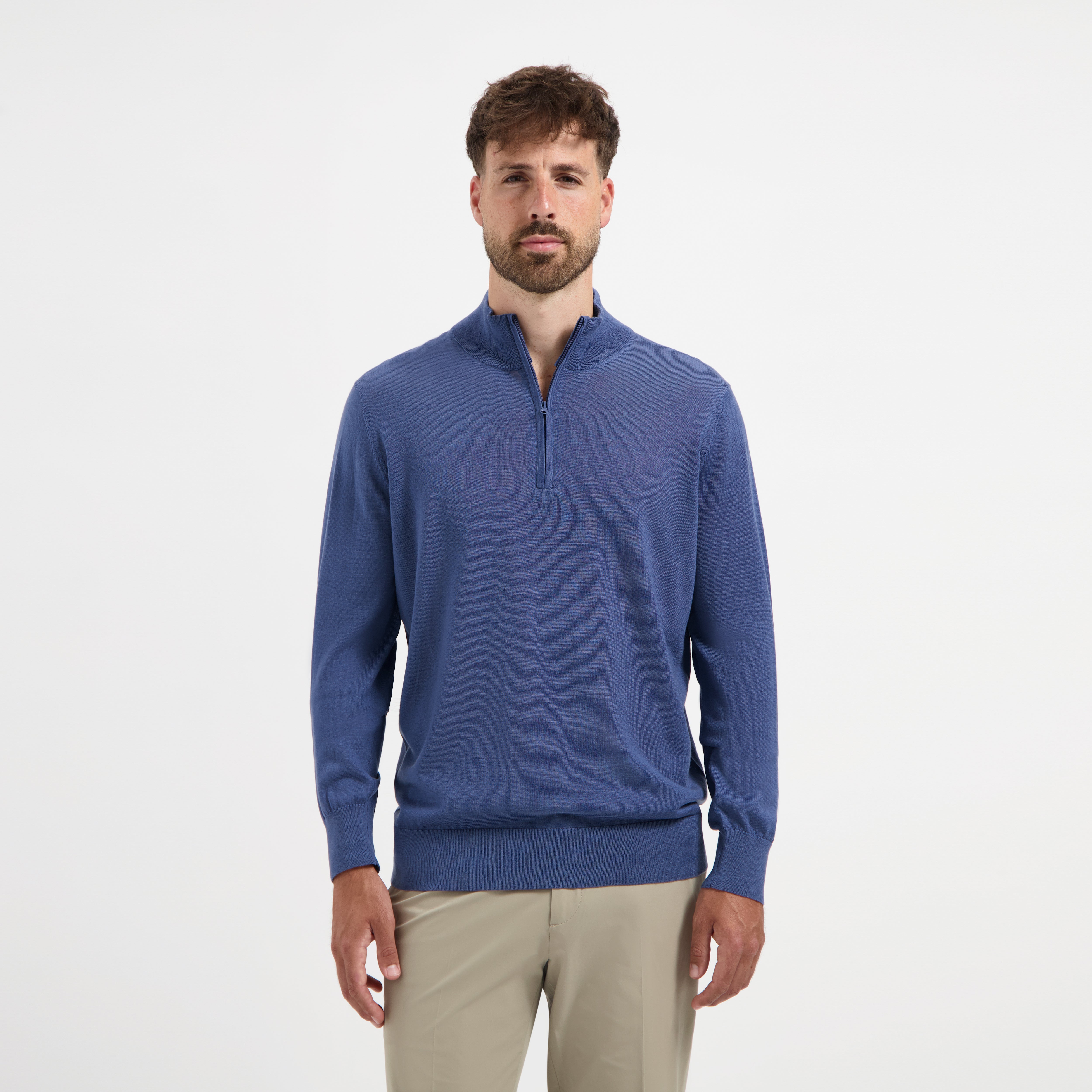 Zip Up 100% Merino - Pacific Blue