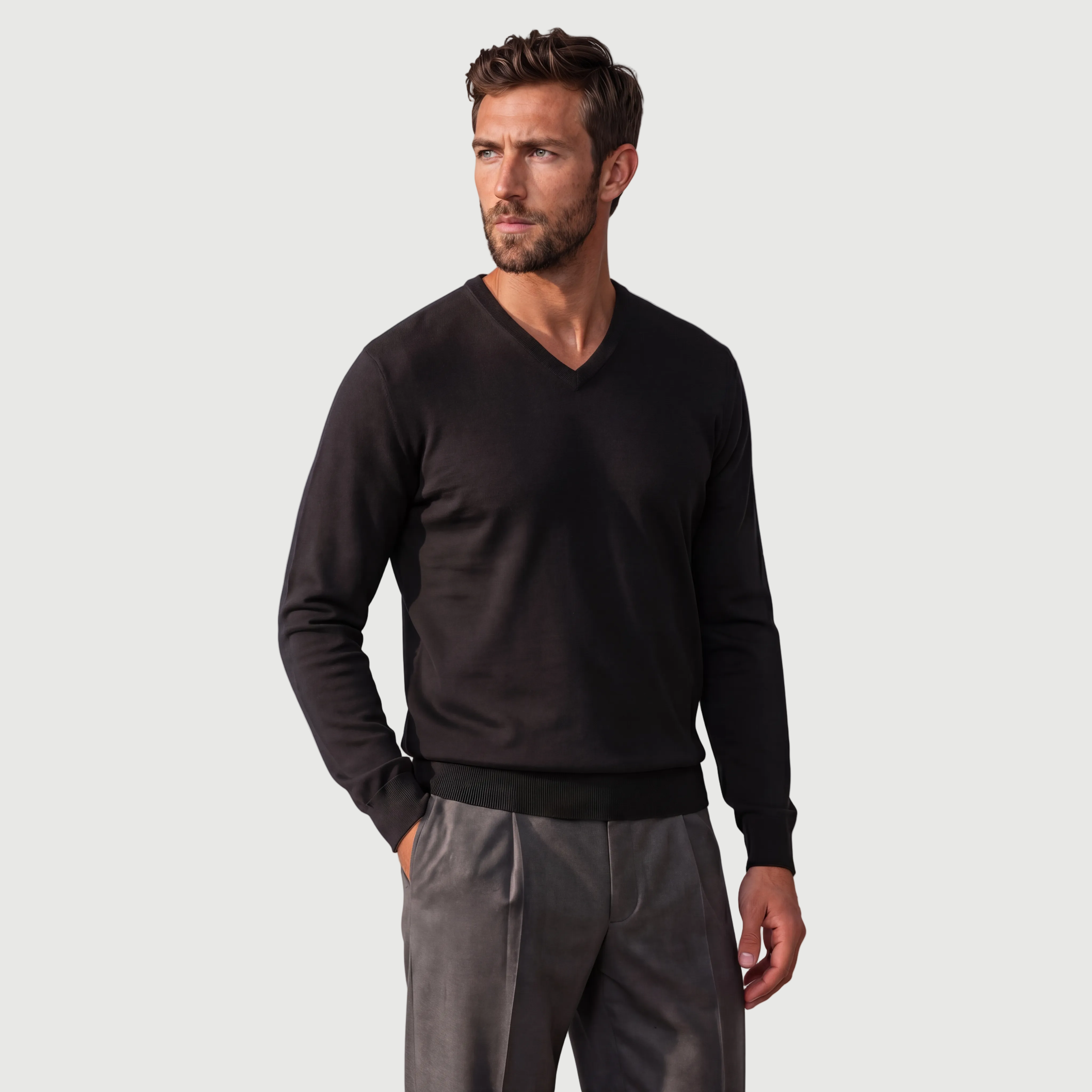 V Neck Basalt Black