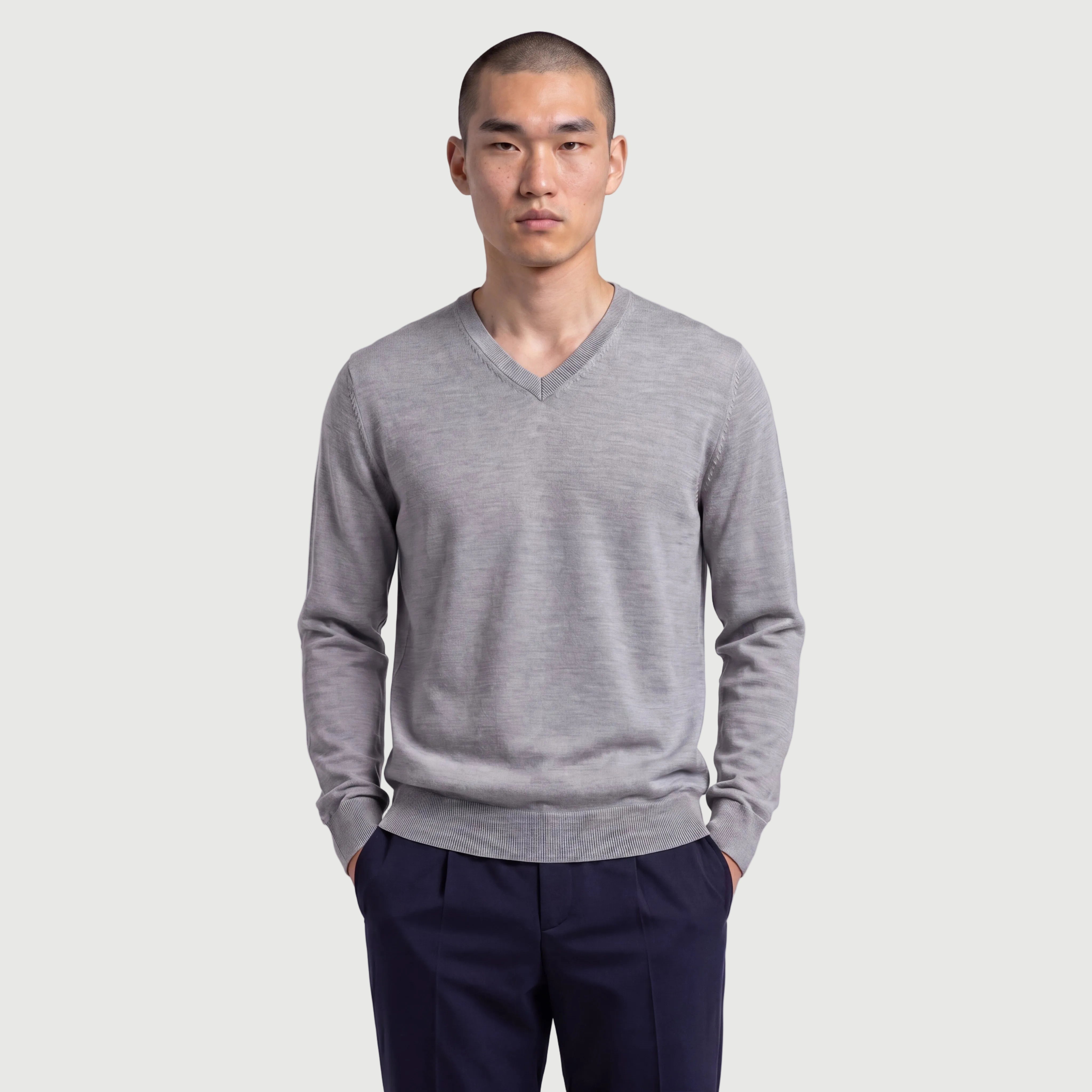 V Neck Moonstone Grey