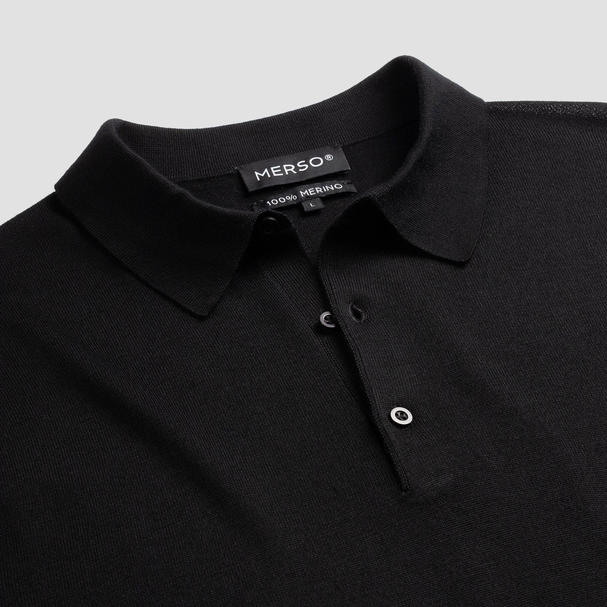Polo Long Sleeve 100% Merino - Basalt Black