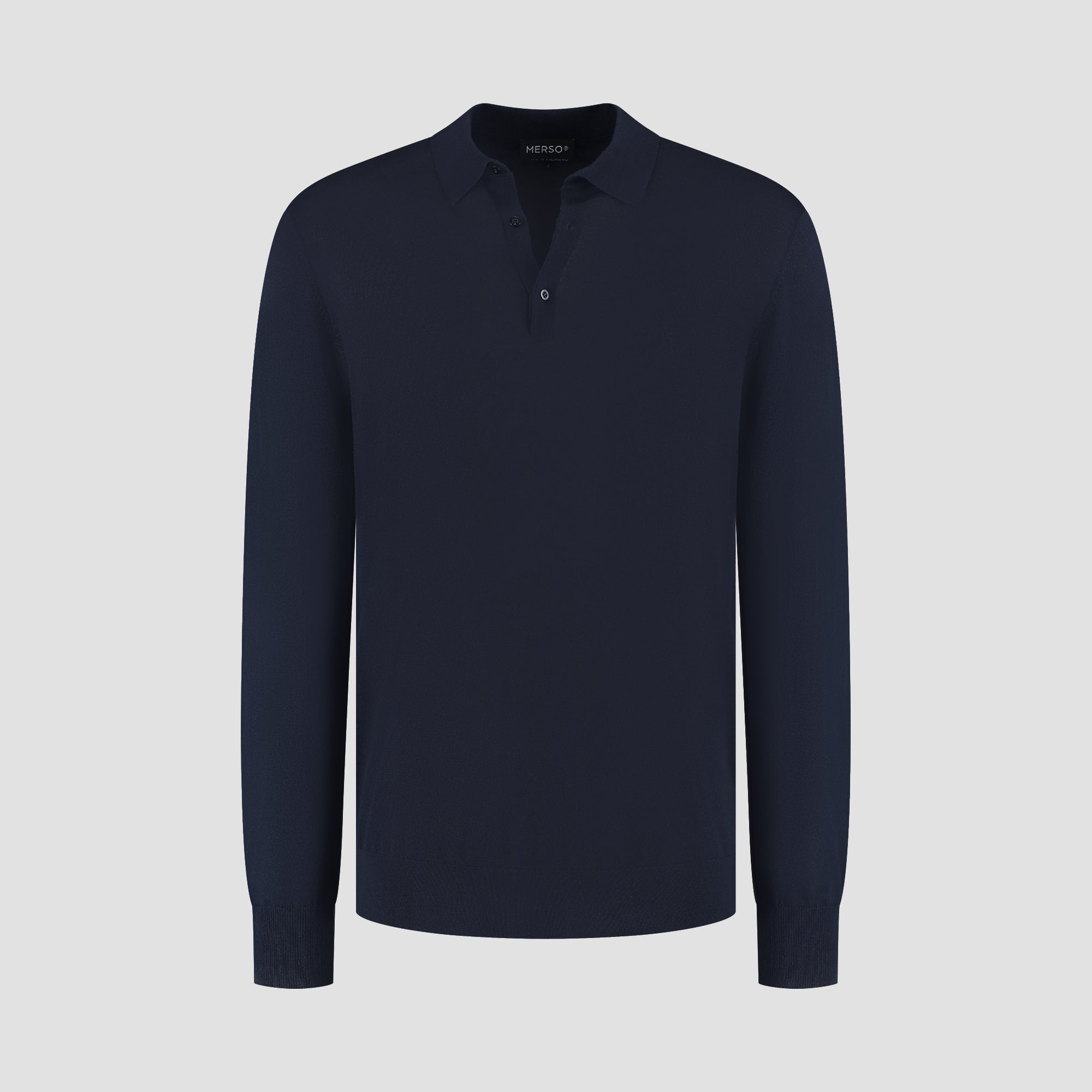 Polo Long Sleeve 100% Merino - Navy Blue