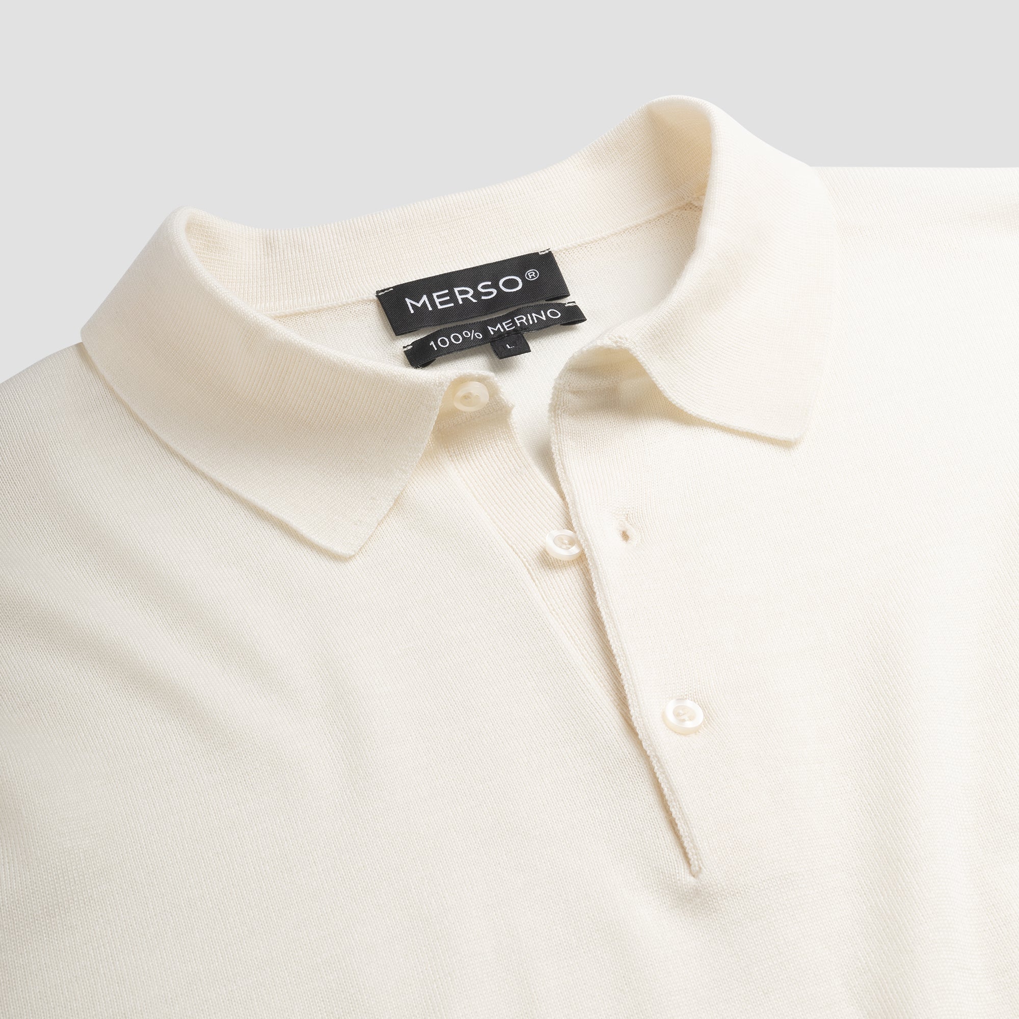 Polo Long Sleeve 100% Merino - Seachell White