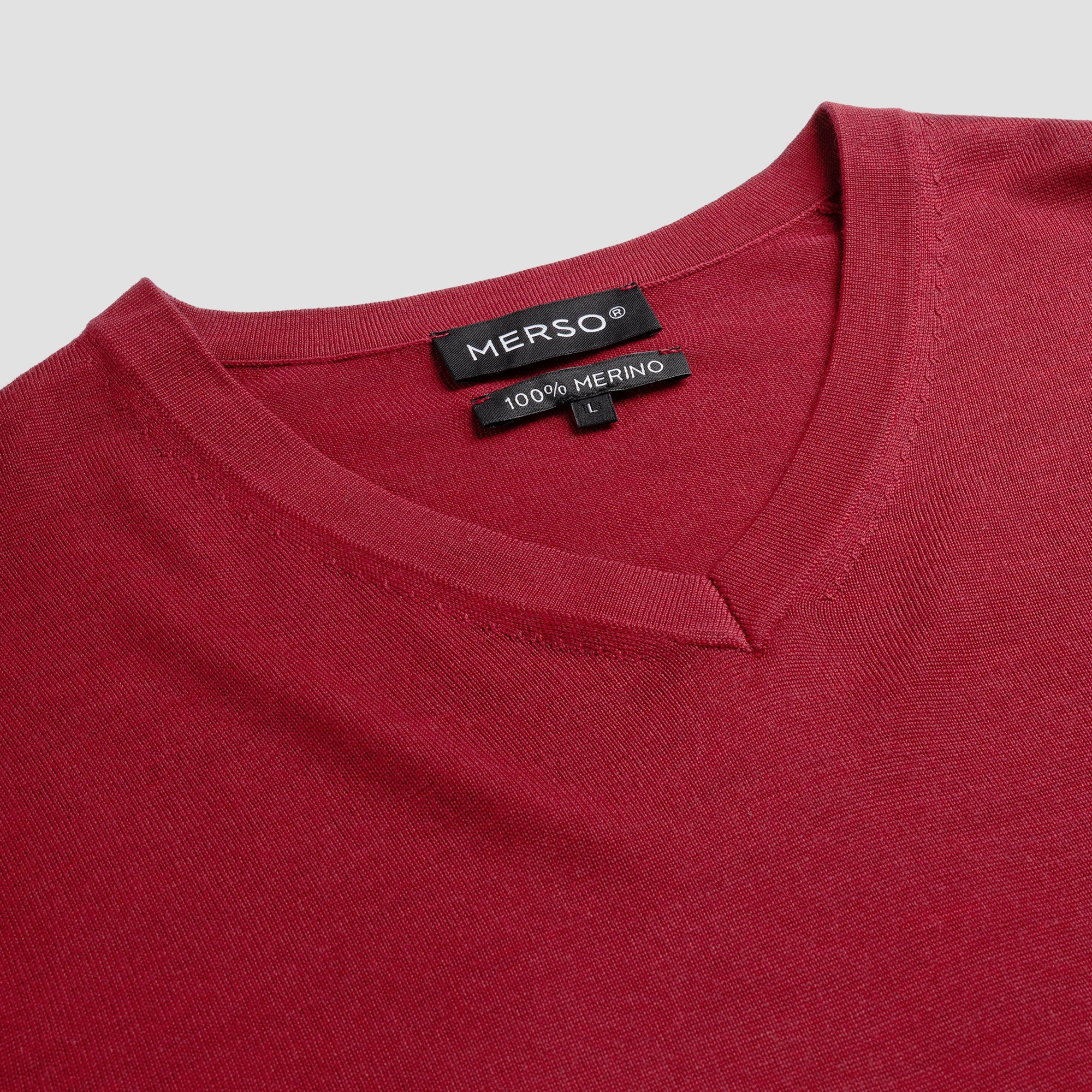 V Neck 100% Merino - Ember Red