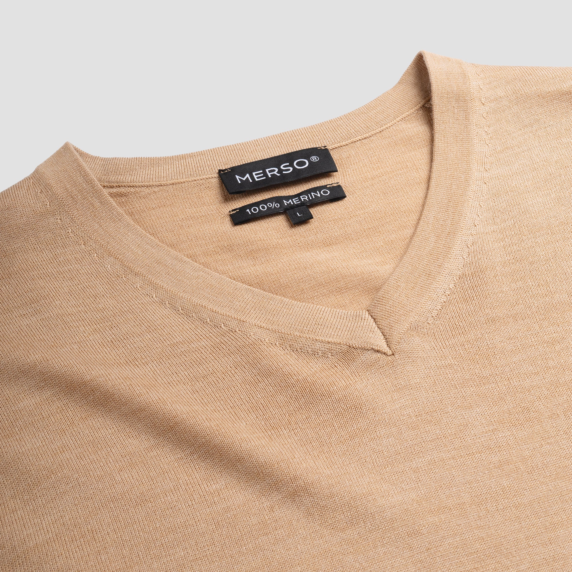 V Neck 100% Merino - Sahara Sand