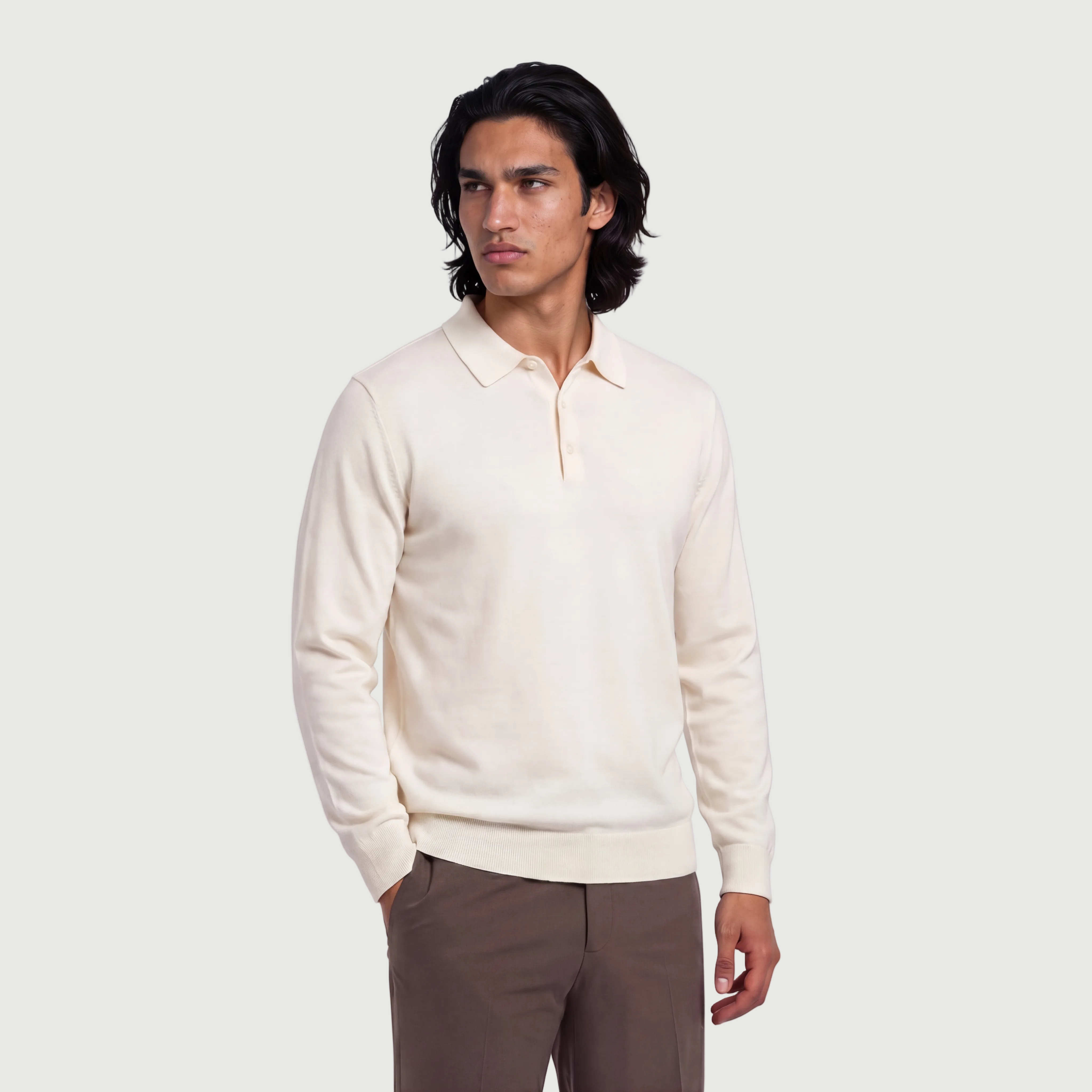 Polo Long Sleeve Seashell White