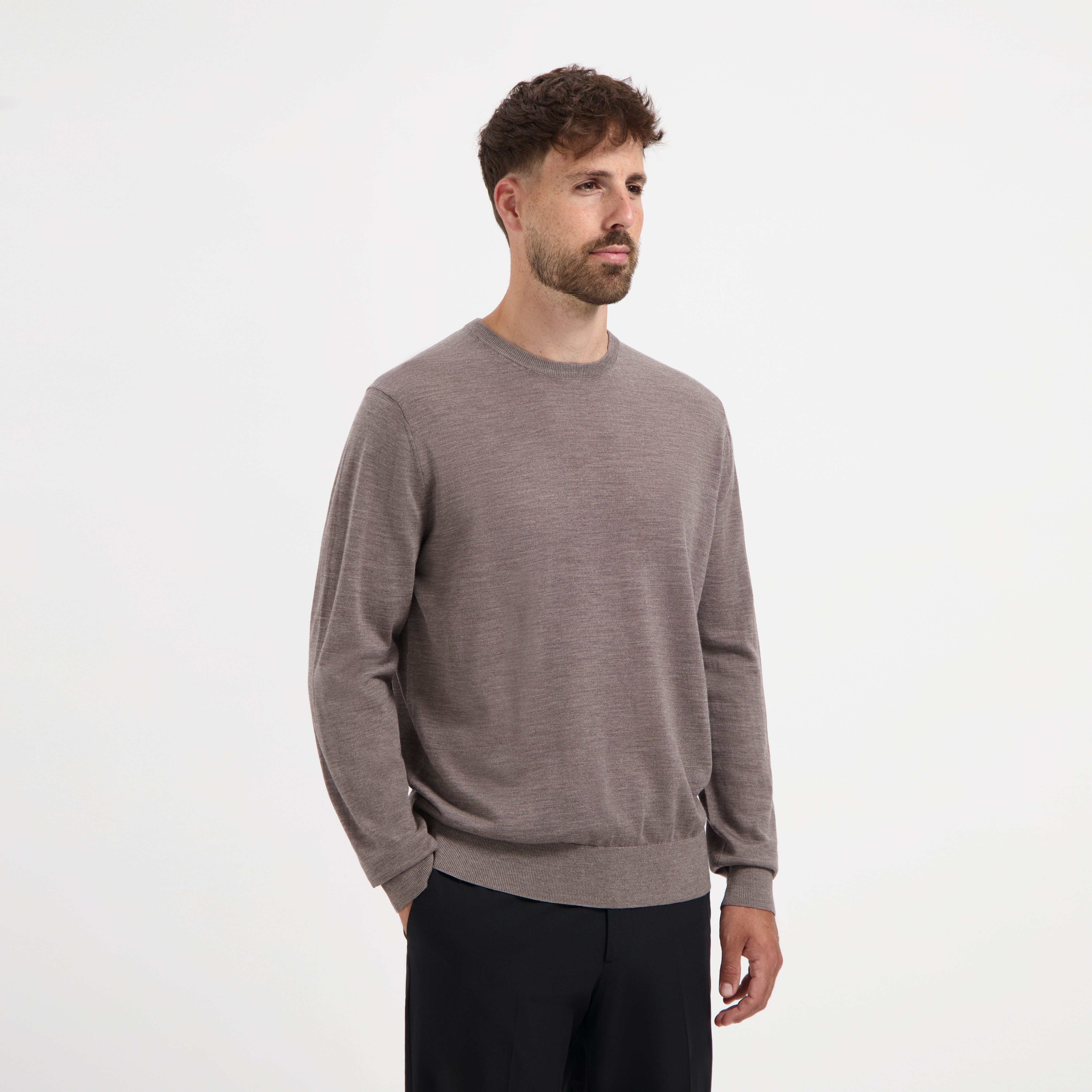 Crew Neck 100% Merino - Oak Brown