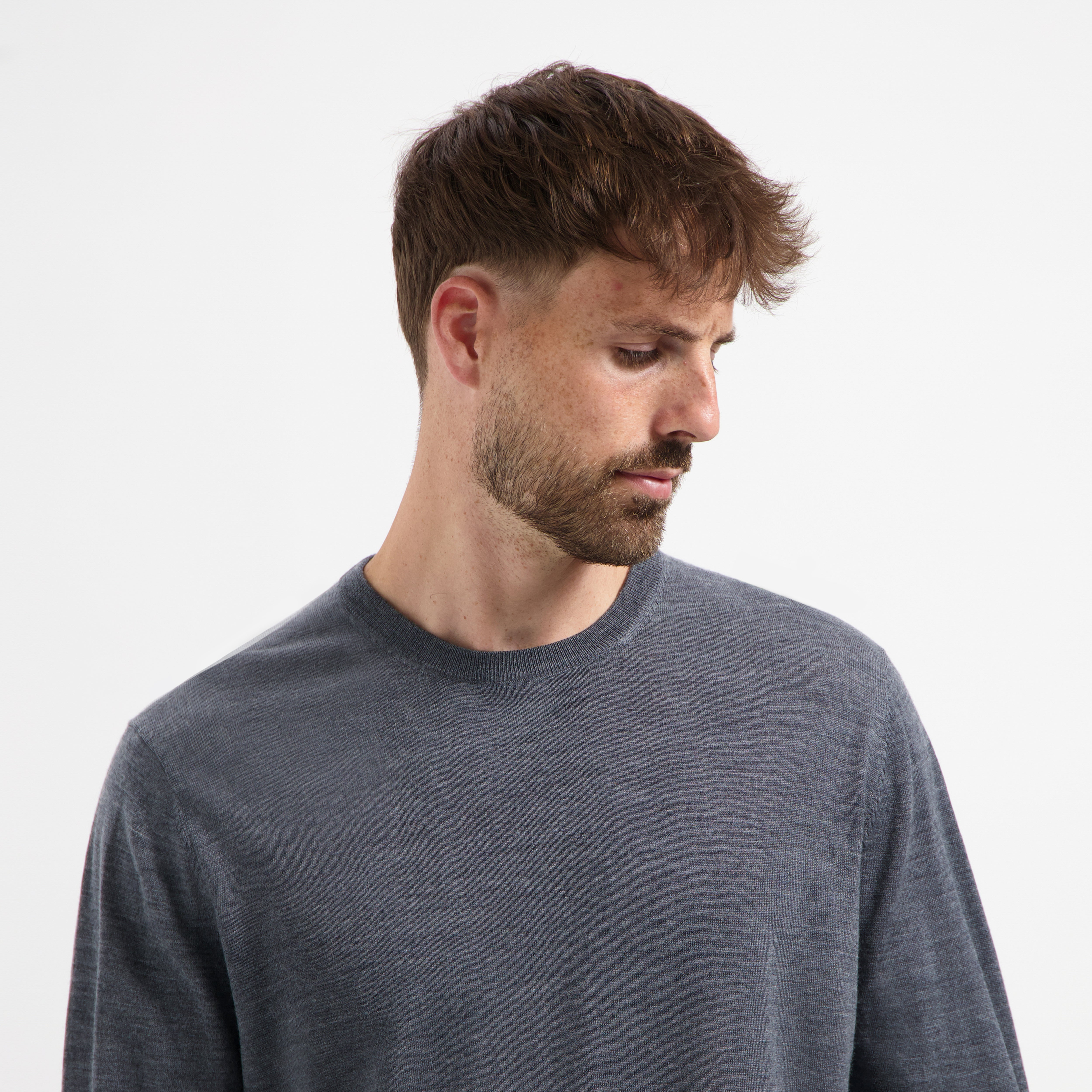 Crew Neck 100% Merino - Storm Grey