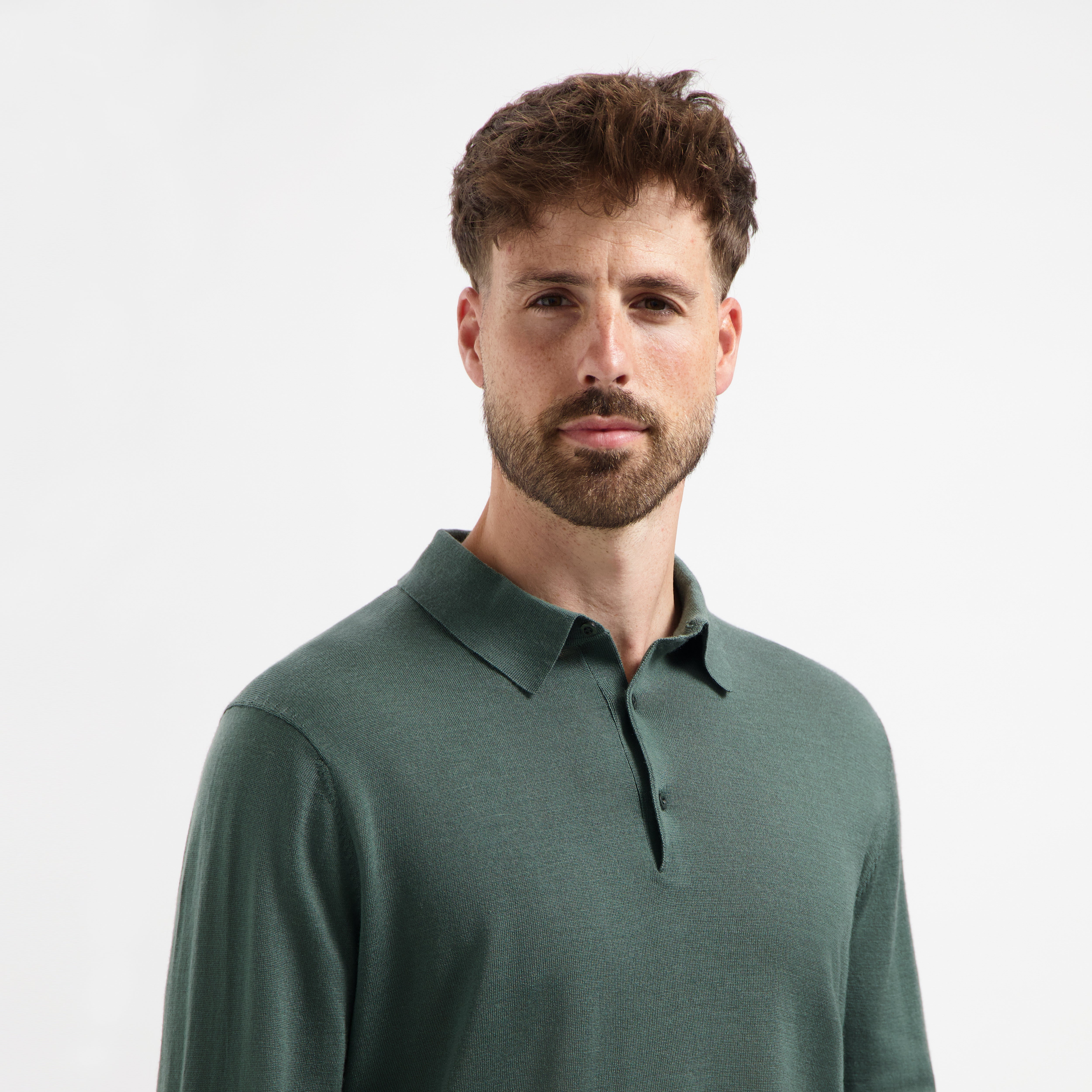 Polo Long Sleeve 100% Merino - Fernstone green