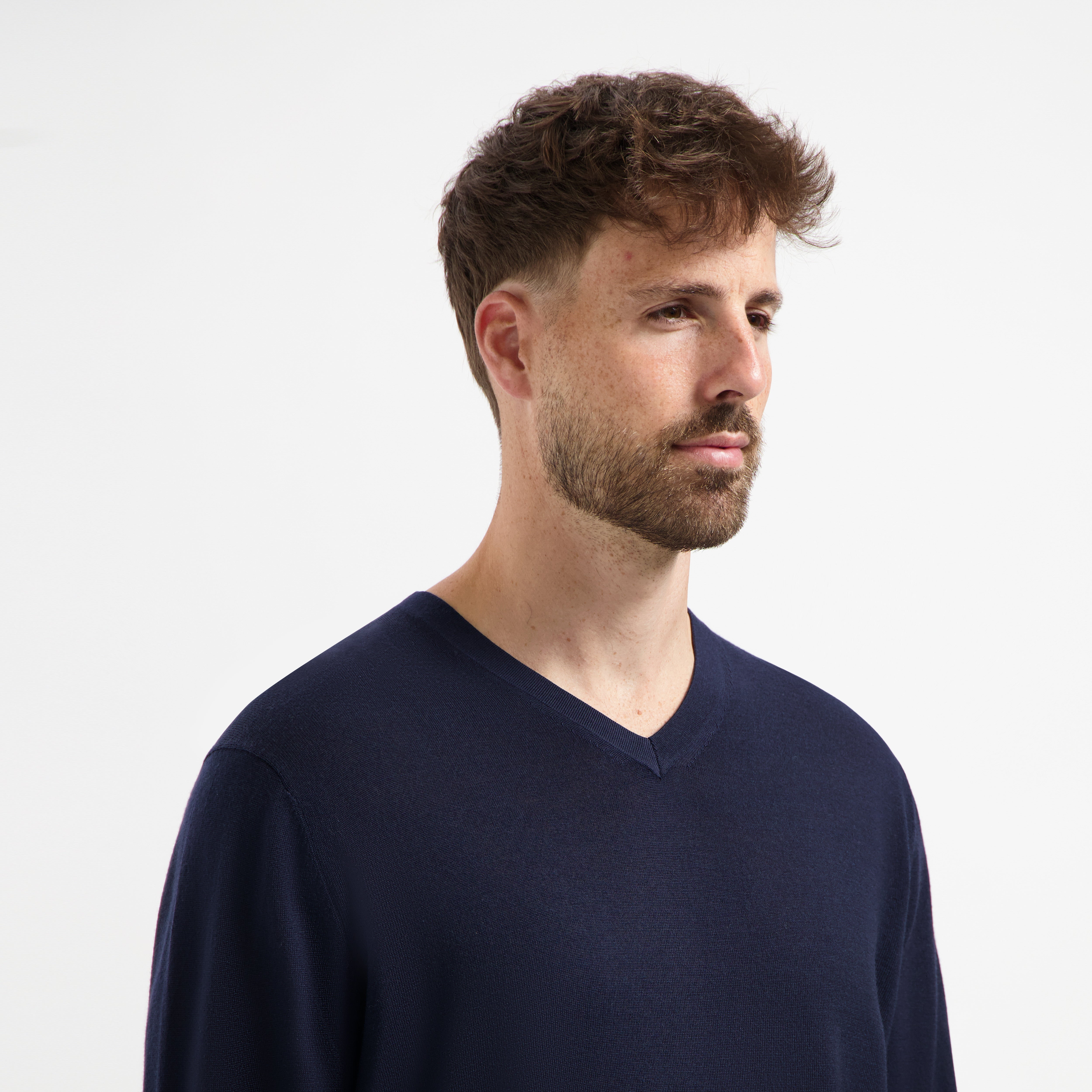 V Neck 100% Merino - Navy Blue