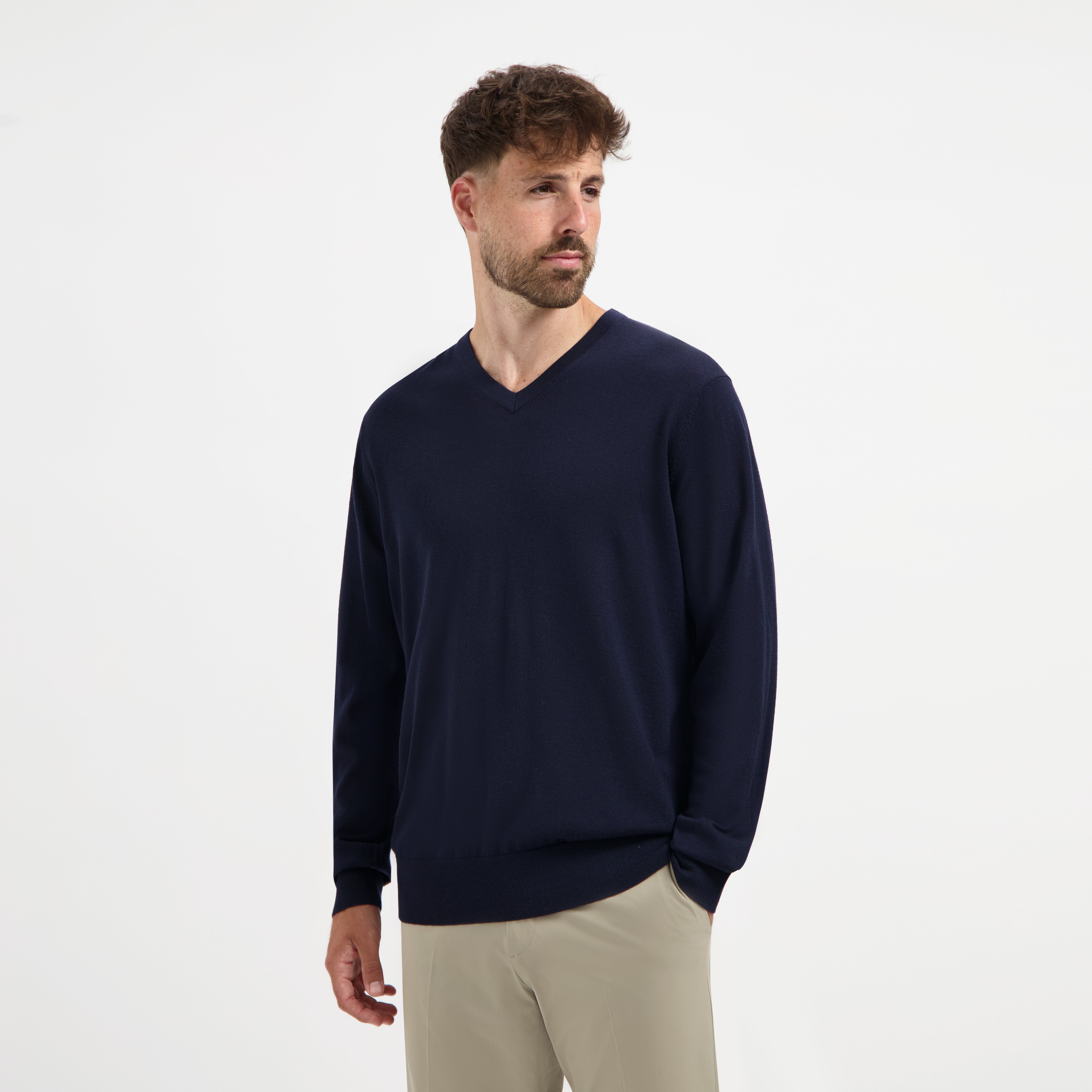 V Neck 100% Merino - Navy Blue