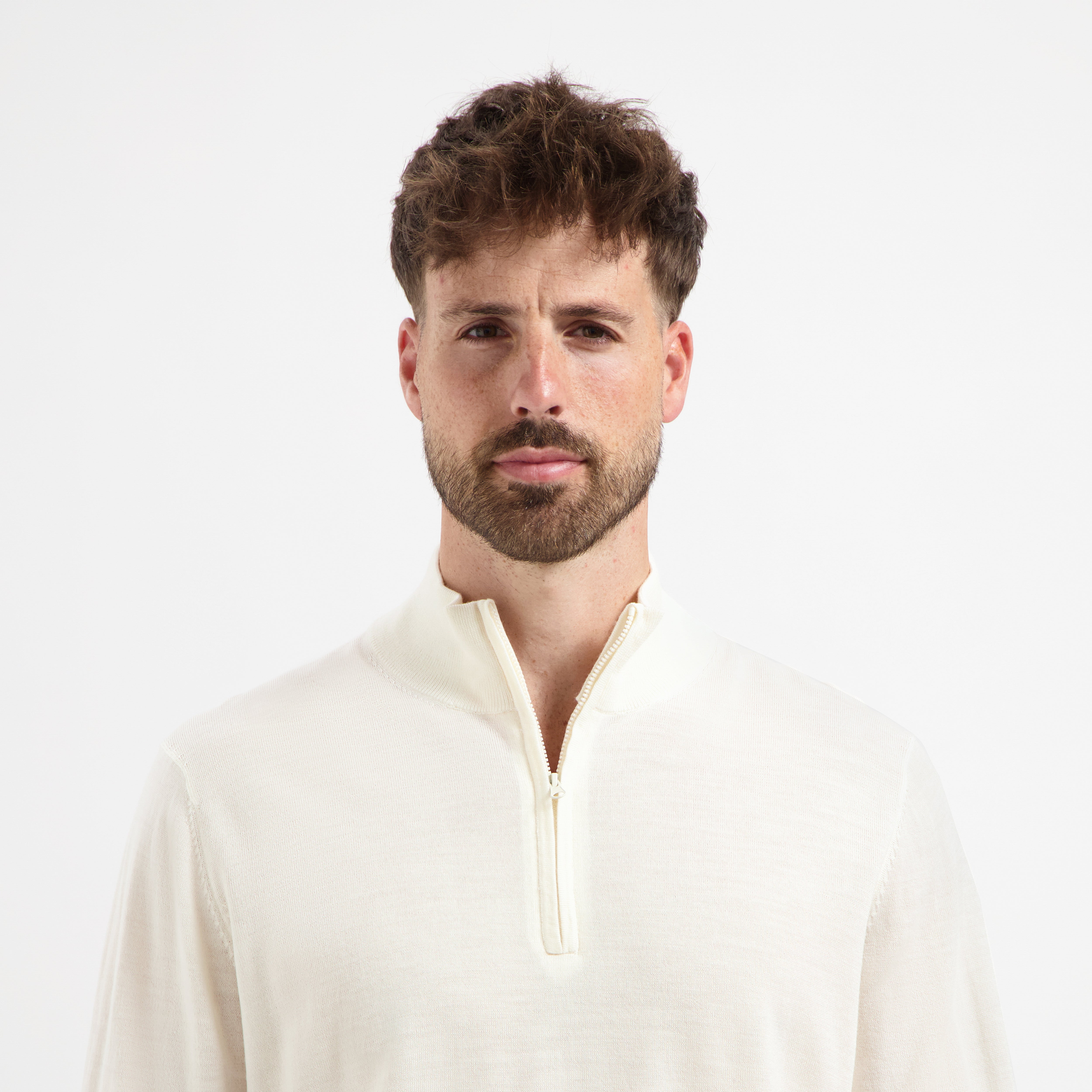 Zip Up 100% Merino - Seachell White