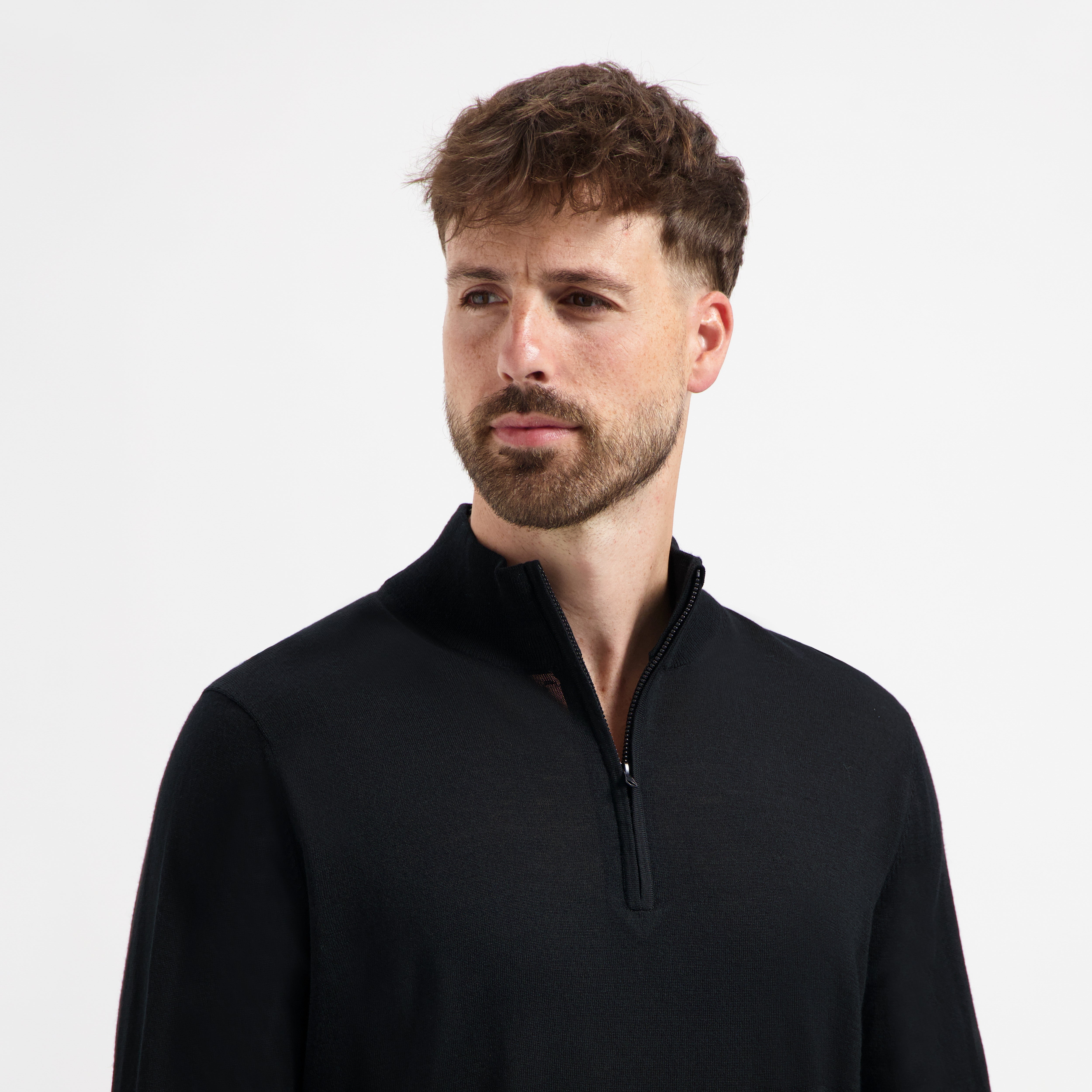 Zip Neck 100% Merino - Basalt Black