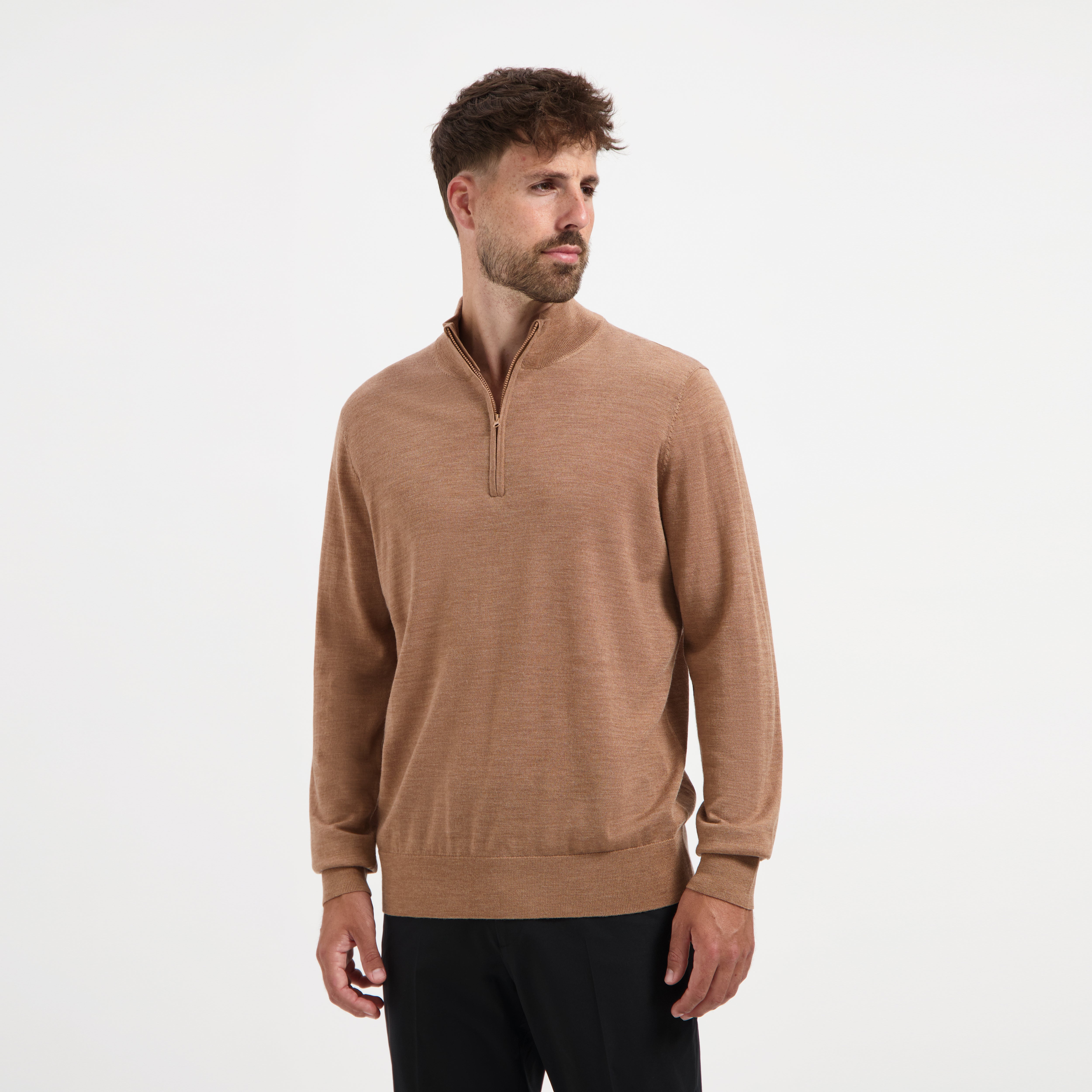 Zip Up 100% Merino  - Tuscan Camel