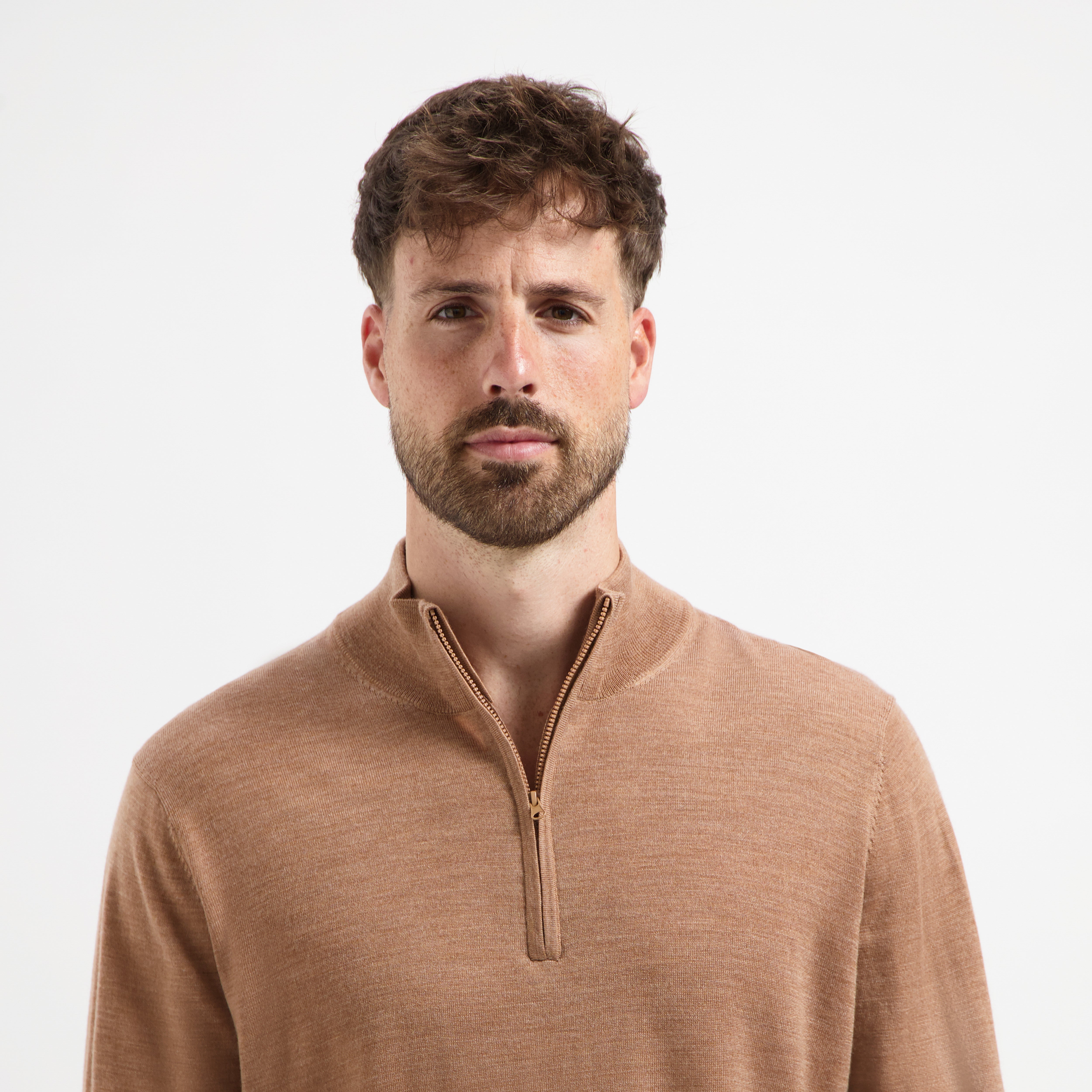 Zip Up 100% Merino  - Tuscan Camel