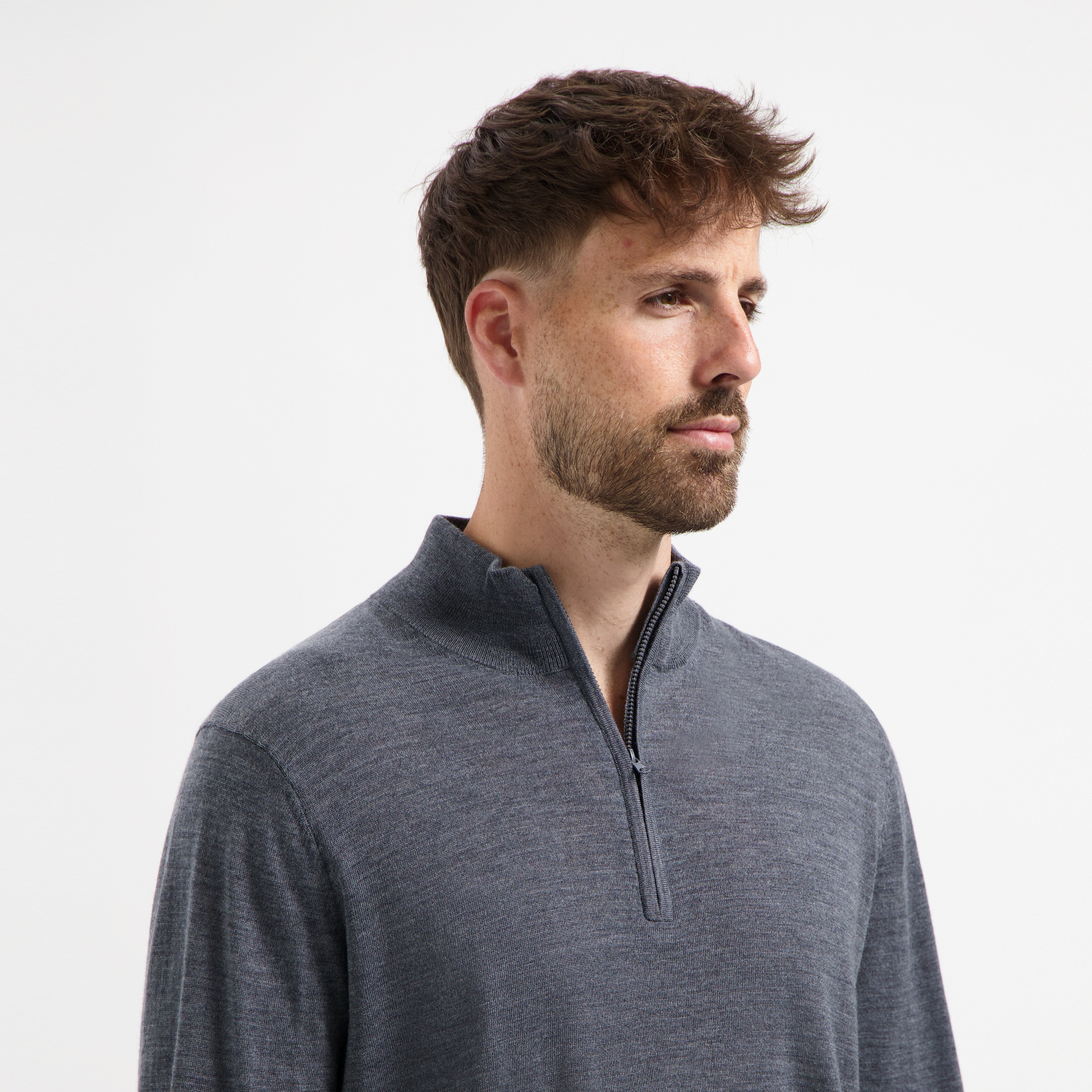 Zip Up 100% Merino - Storm Grey