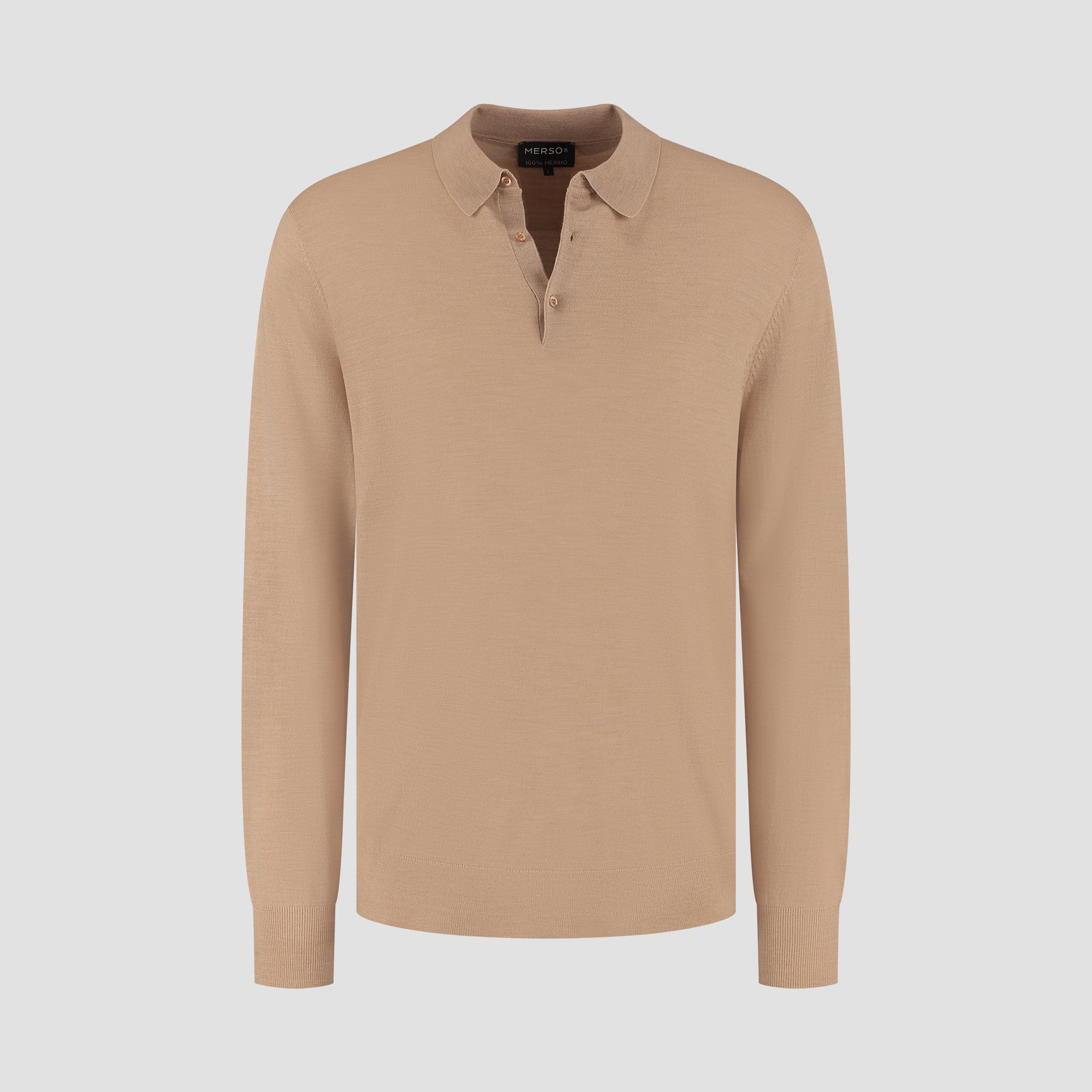 Polo Long Sleeve 100% Merino - Sahara Sand