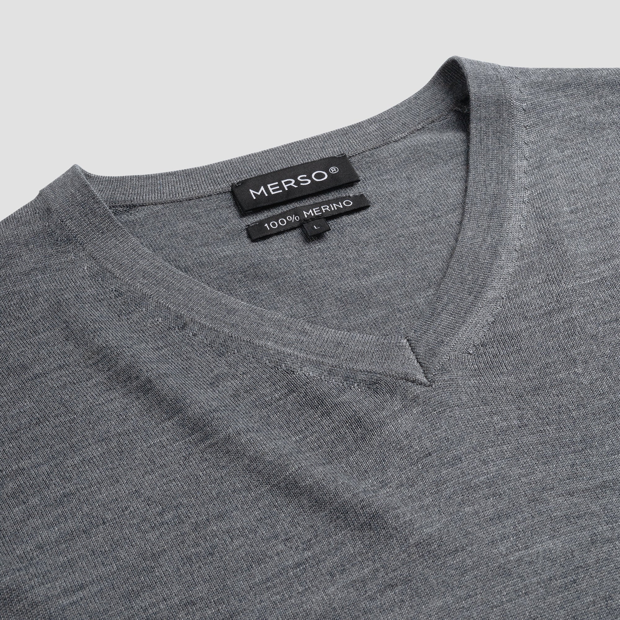 V Neck 100% Merino - Storm Grey