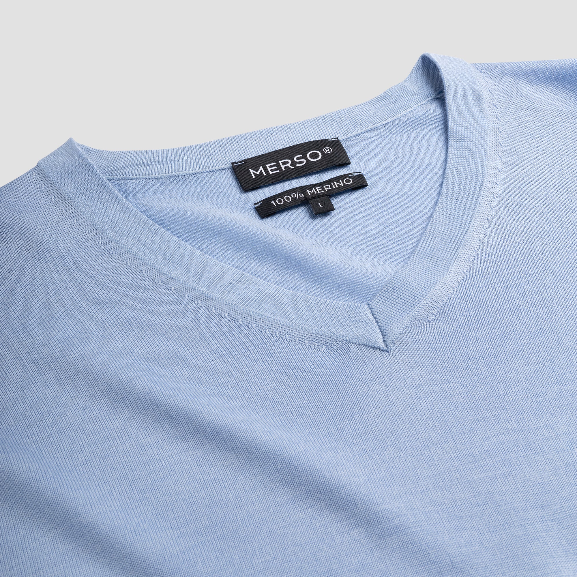 V Neck 100% Merino - Alpine Blue