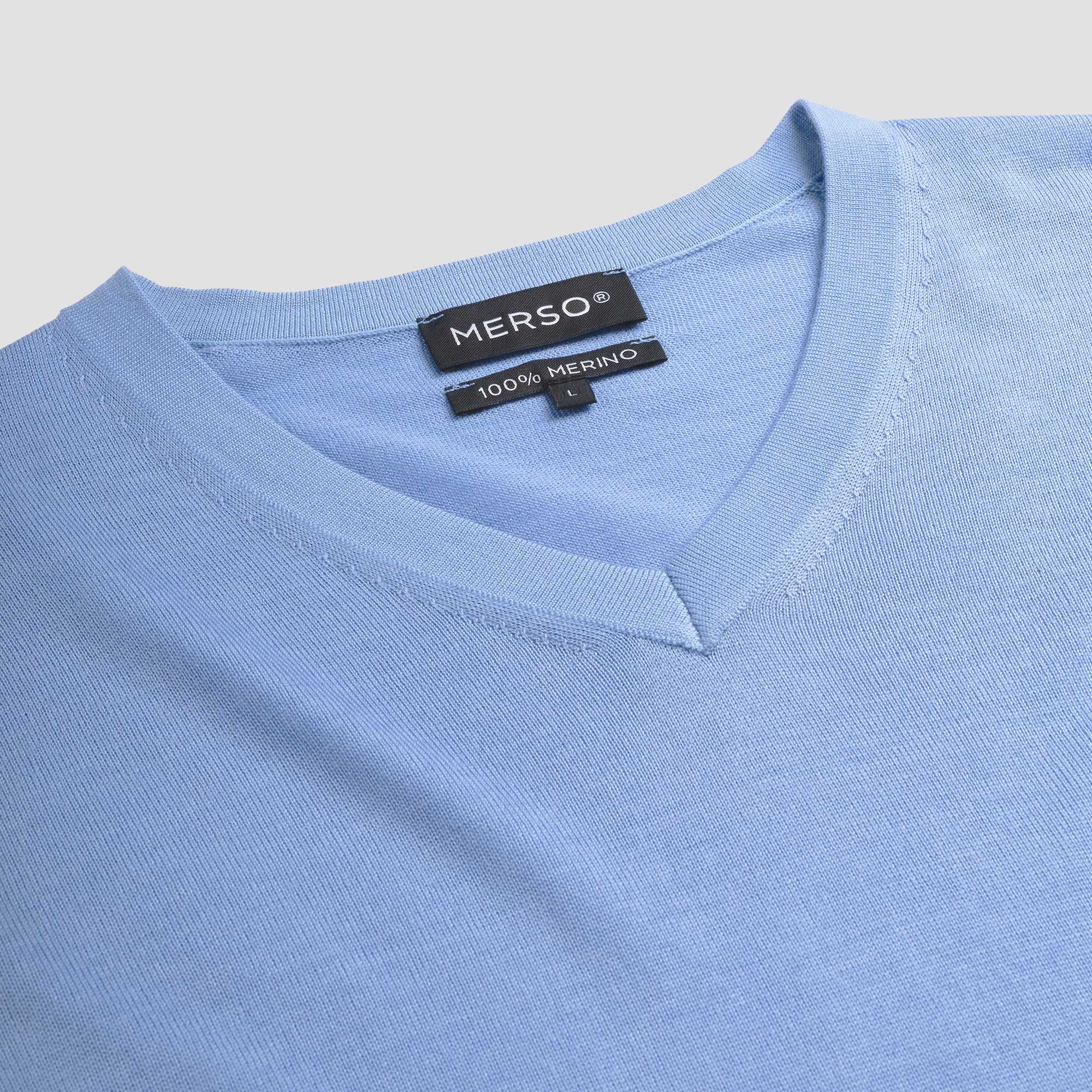 V Neck 100% Merino - Amalfi Blue