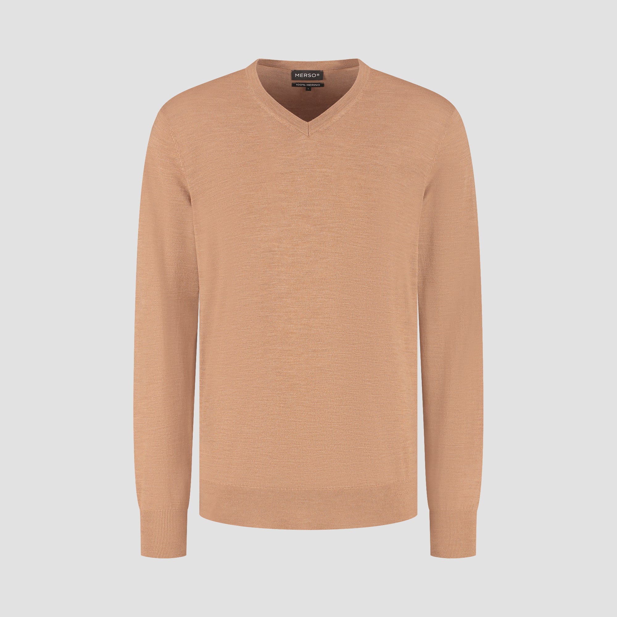 V Neck 100% Merino - Tuscan Camel