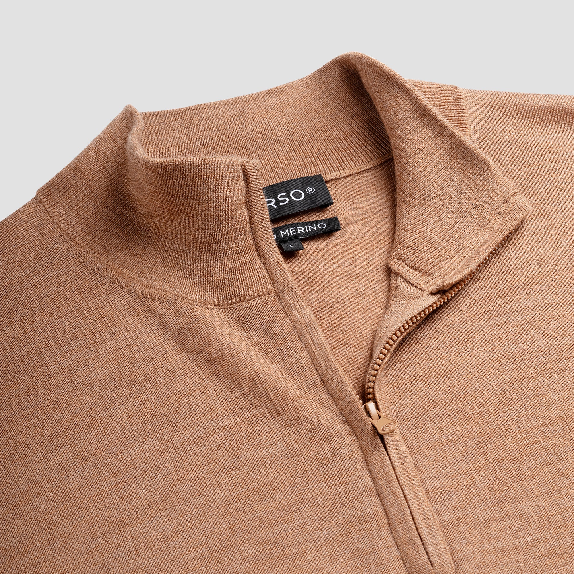 Zip Up 100% Merino  - Tuscan Camel